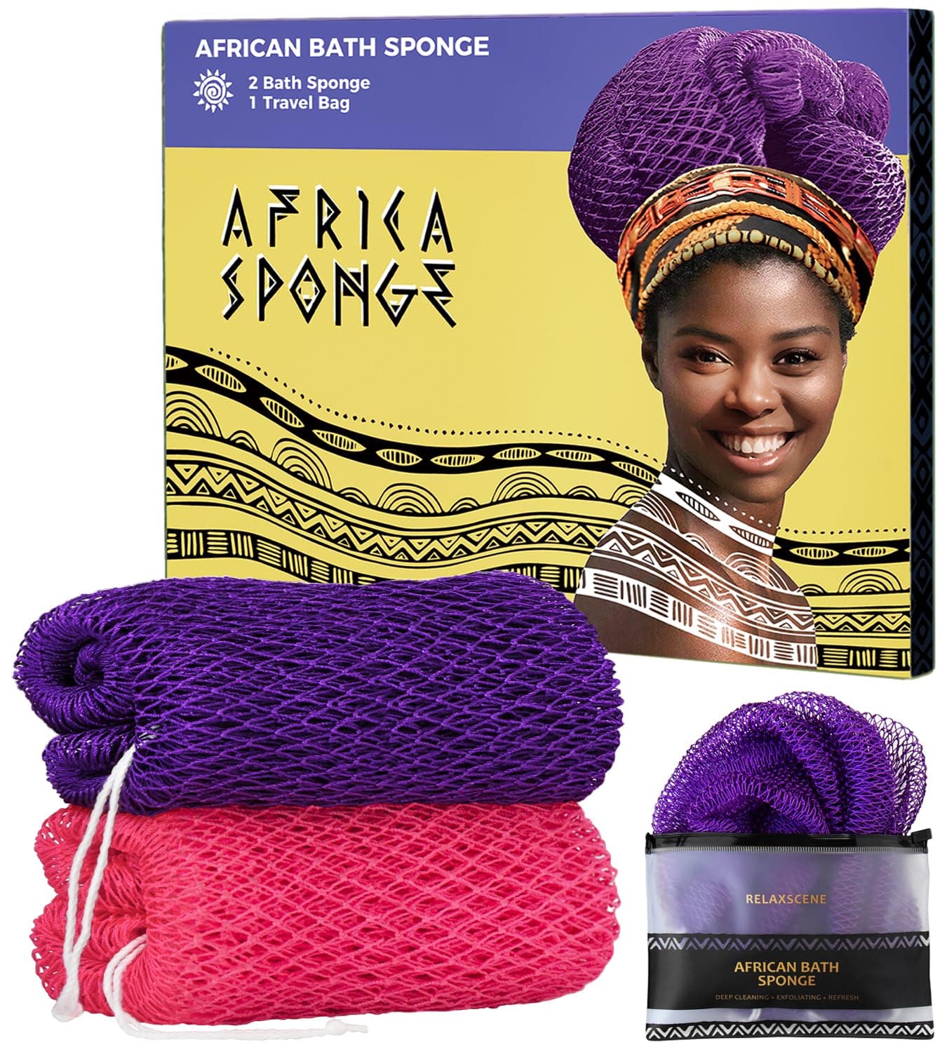 RelaxScene African Net Sponge Authentic-2 Pack Real African Sapo Exfoliating Net Blackowned