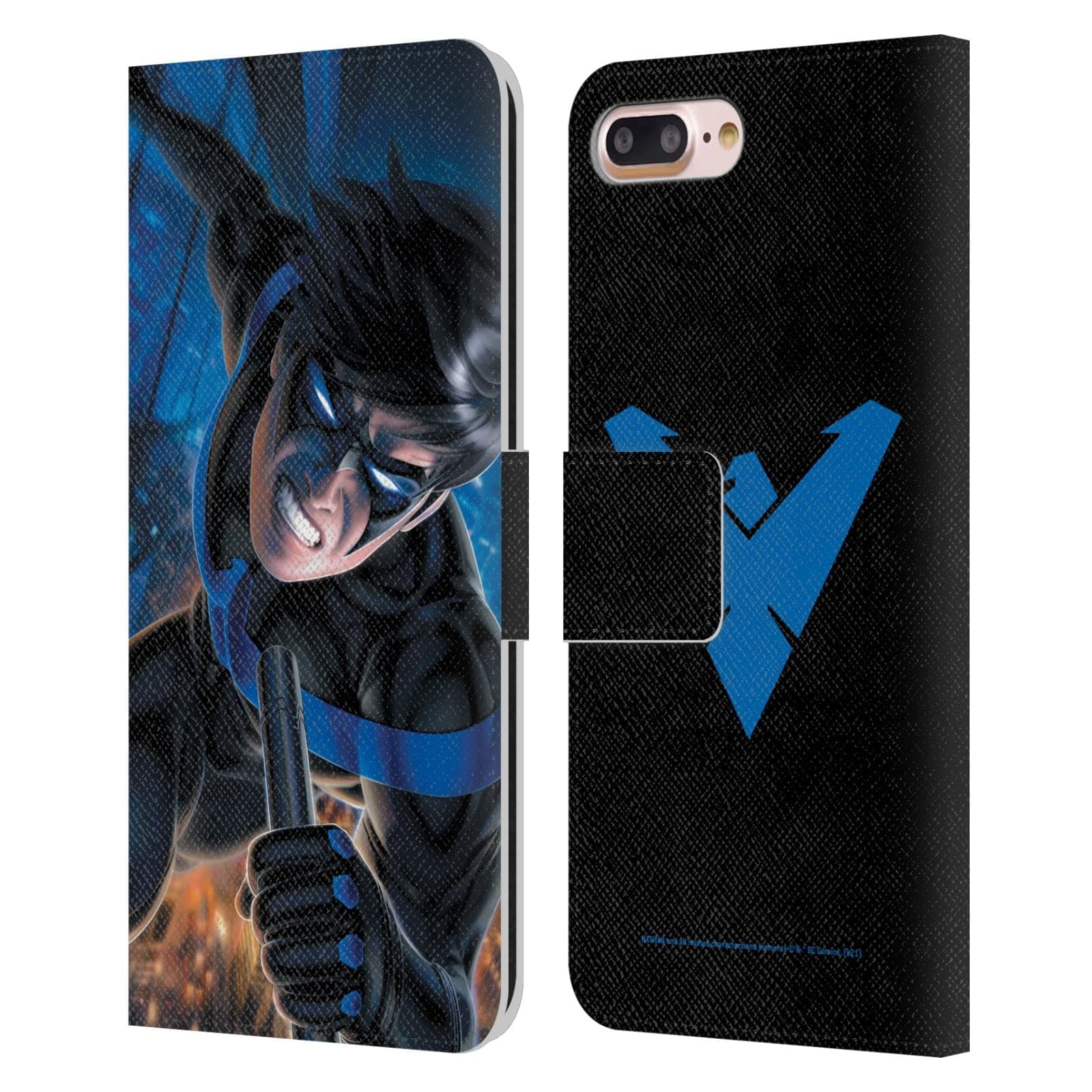 Head Case Designs Officially Licensed Batman DC Comics Blue Logo Suit #60 2019 Nightwing Leather Wallet Case Compatible with Apple iPhone 7 Plus/iPhone 8 Plus