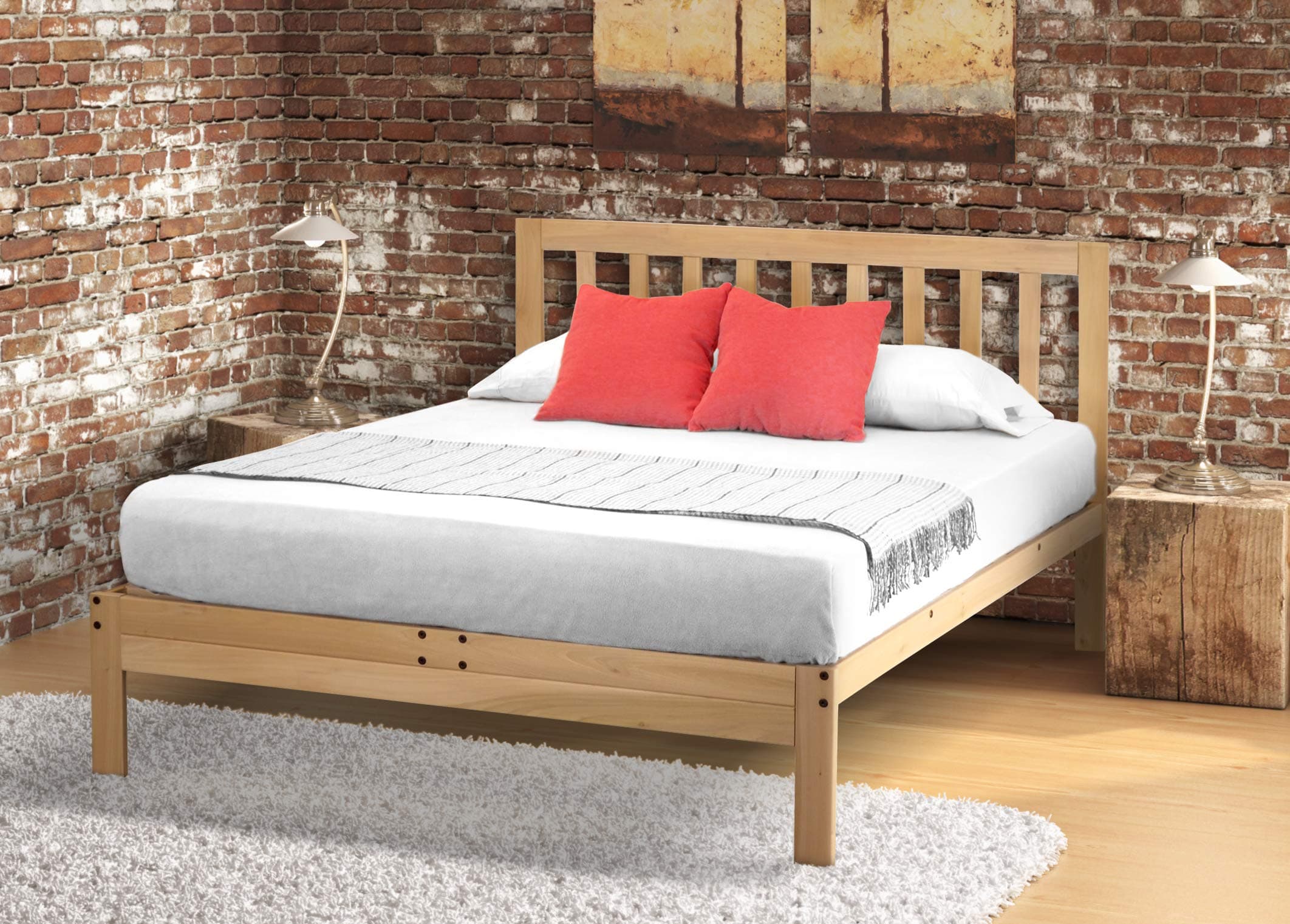 KD Frames Charleston Platform Bed - Twin Bed Frame - Unfinished Wood Bed Frame - Natural, Minimalist Bed with Slatted Headboard - Easy Assembly, No Box Spring Needed - Solid Wood Twin Platform Bed