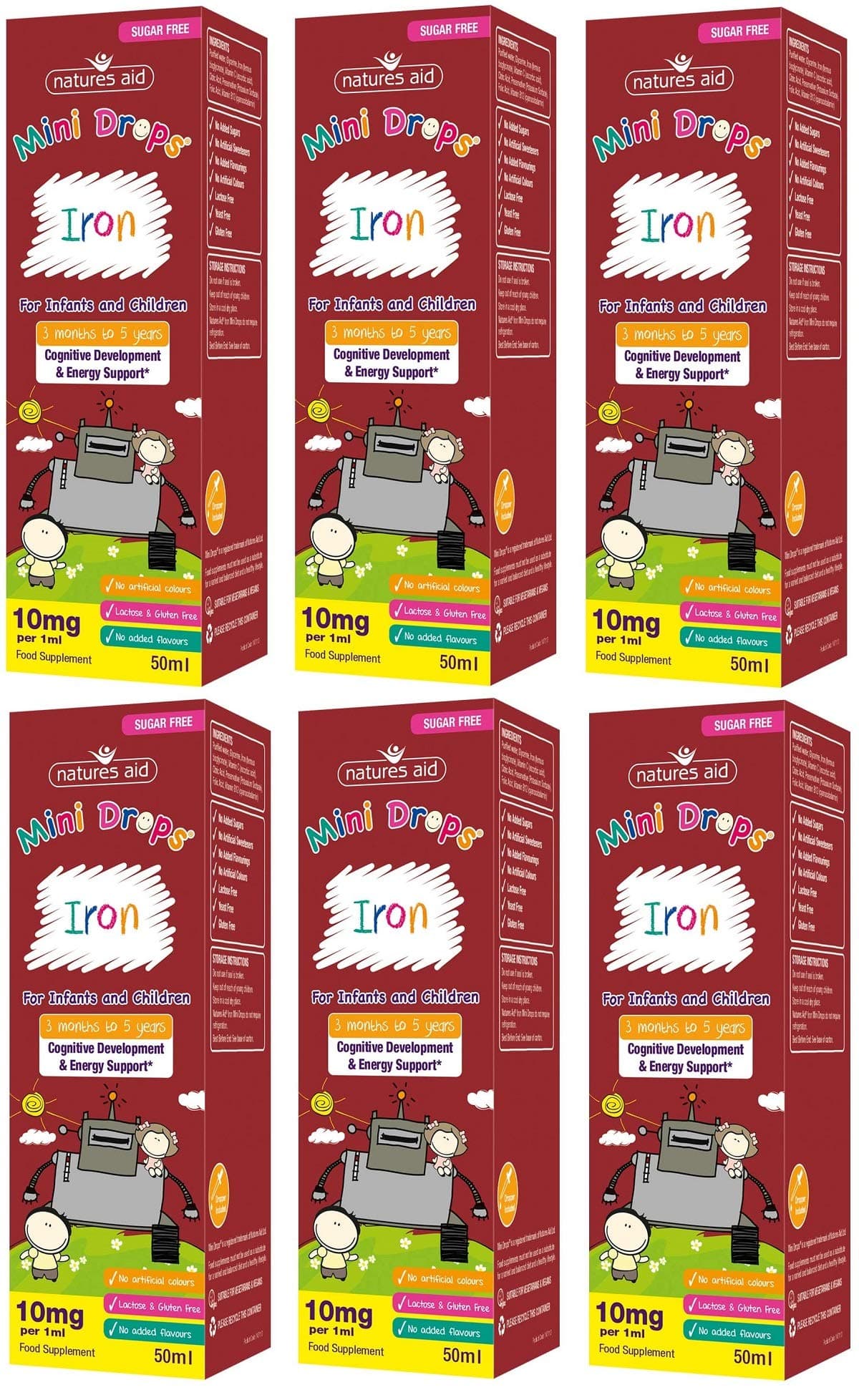 Iron Mini Drops for Infants and Children, Cognitive Development, Sugar Free, 50 ml (Pack of 6)