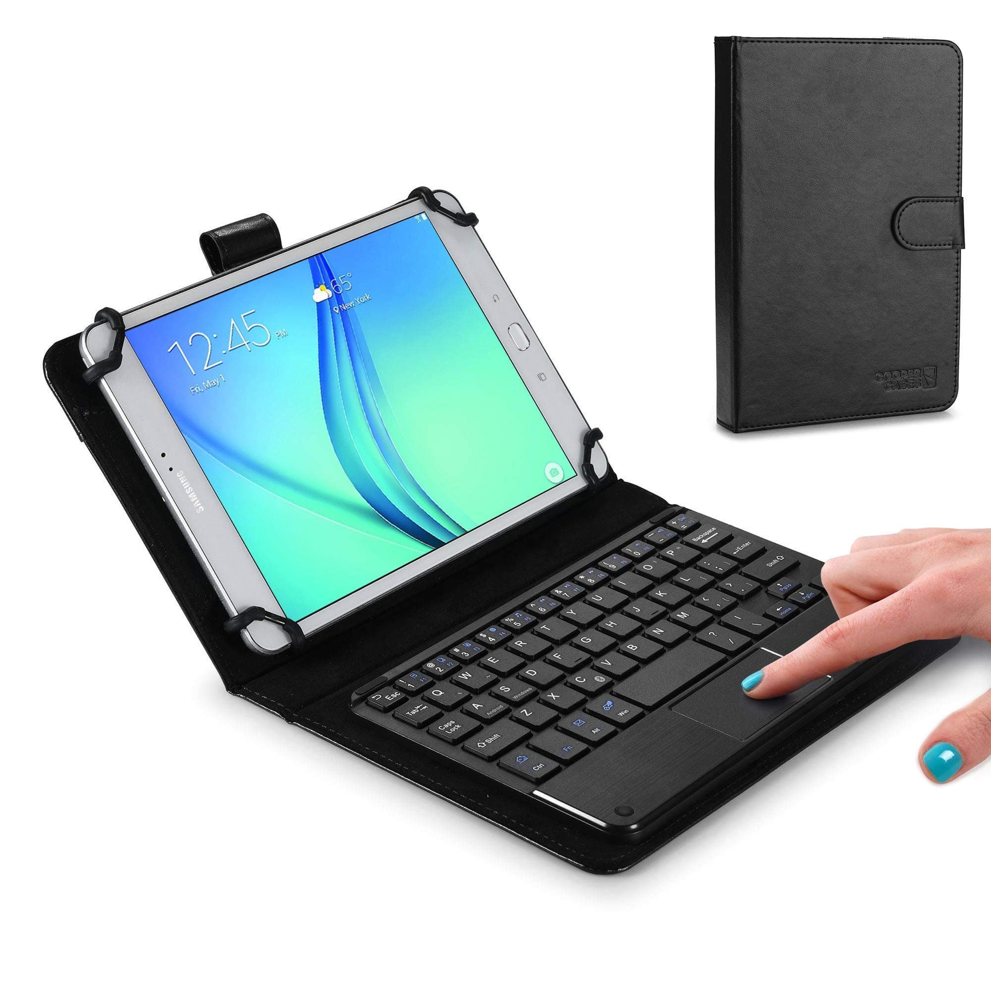 Cooper Touchpad Executive [Multi-Touch Mouse Keyboard] Case for 7, 7.9, 8" Tablets | iPadOS, Android, Windows | Bluetooth, Universal, Leather, Hotkeys