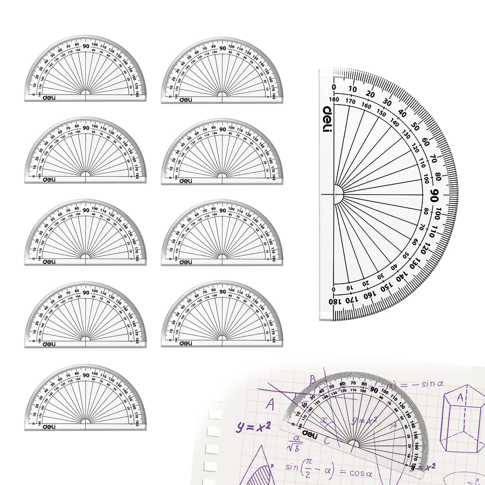 Protractor,360 Degree Protractor Clear Protractor Protractors for Maths Plastic Angle Measurement Student Math 180 Degrees 4 Inches Clear Math Protractor for Drawing Office School,10 Pack