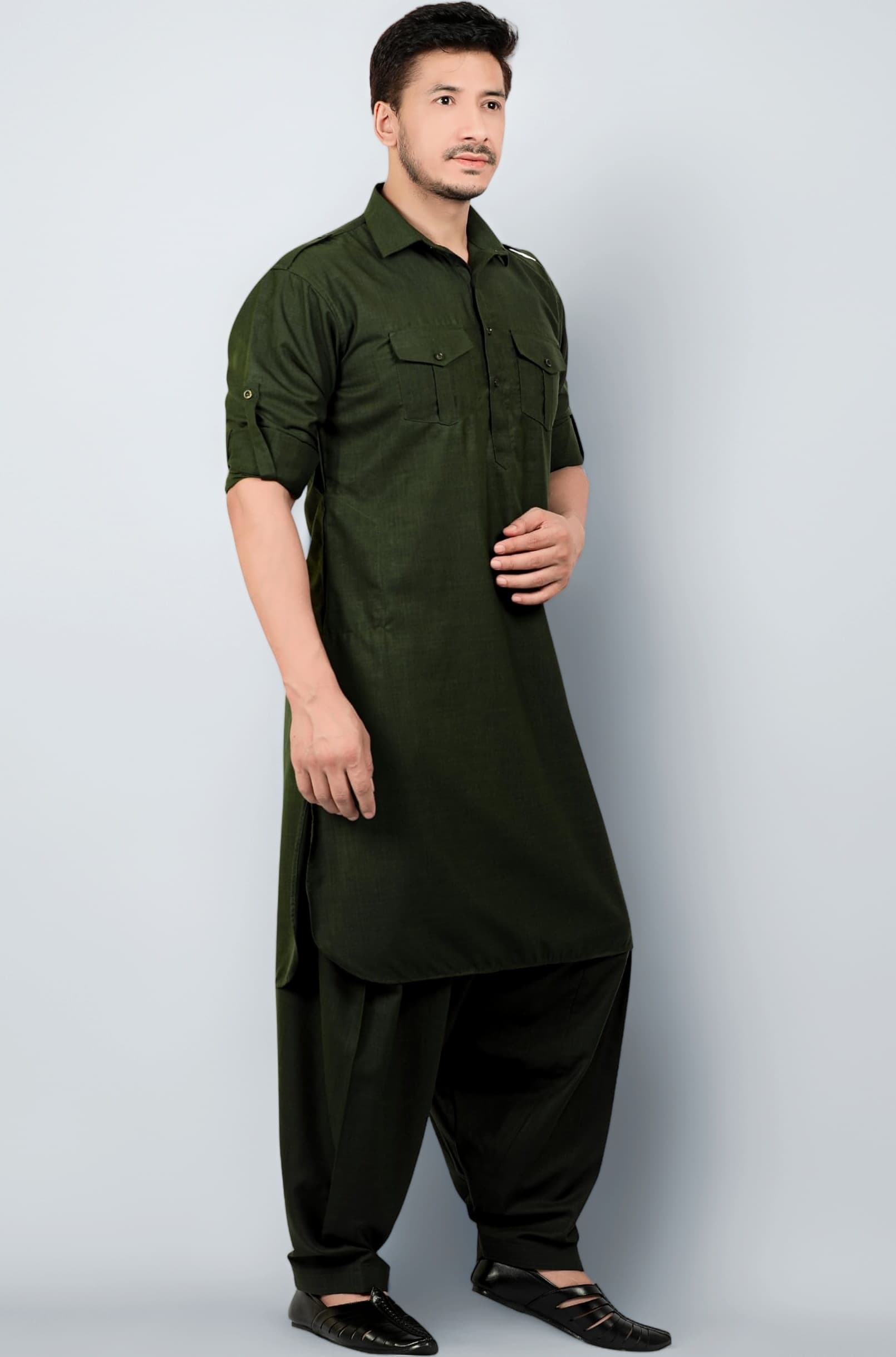 Men's Cotton Blend Pathani Kurta Pyjama Suit