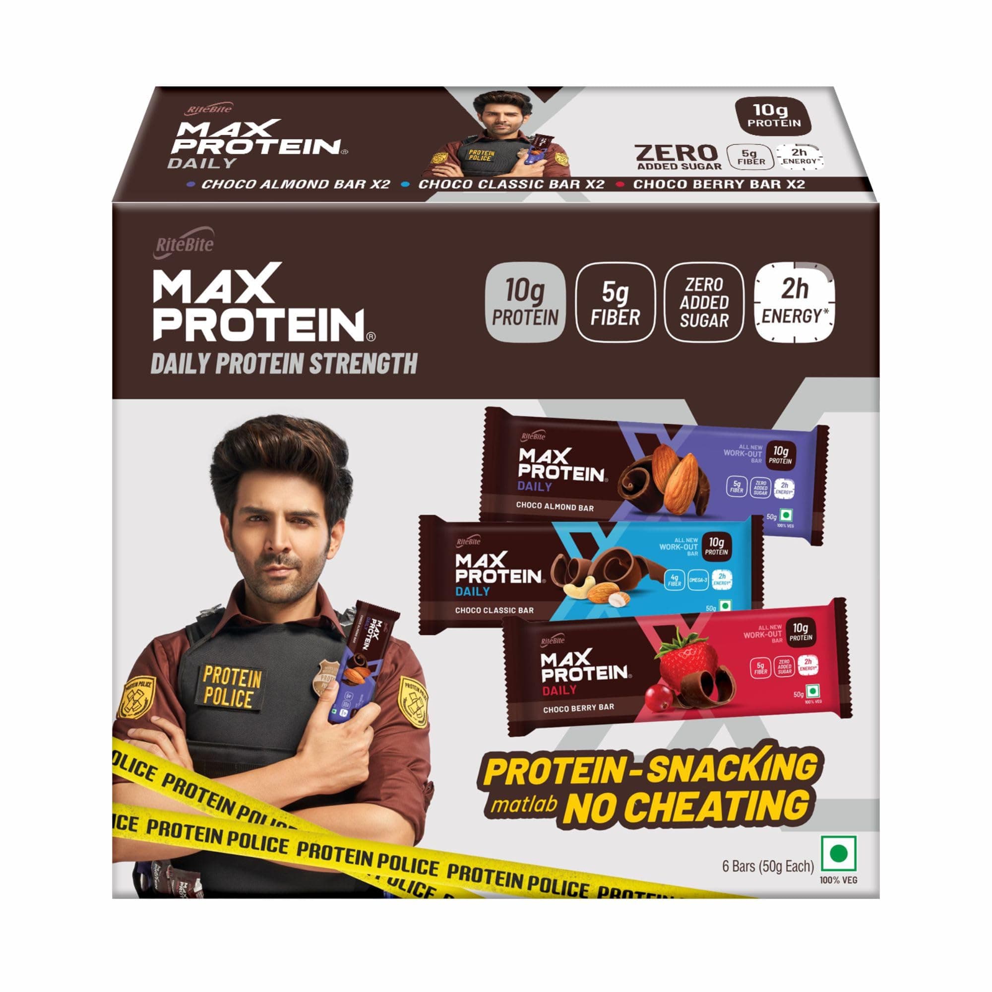 - RiteBite Max Protein Daily Assorted Protein Bars with 10g Protein, 5g Fiber & 21 Vit. & Minerals | 0 Added Sugar, No Cholesterol & Trans Fat For Upto 2h of Energy, Healthy Snack, 50g (Pack of 6)