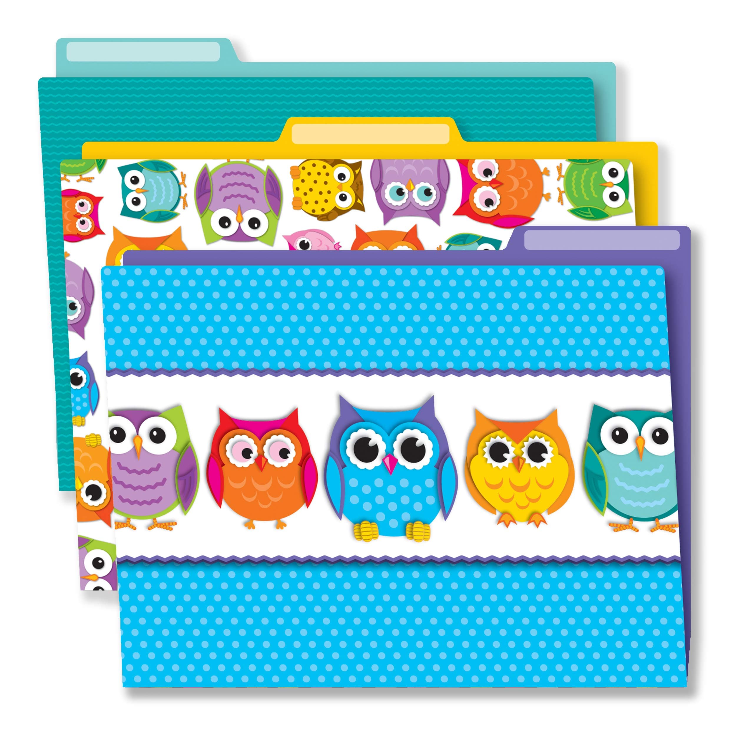 Carson Dellosa Owl Decorative File Folder Set—11.75" x 9.5" Colored File Folders for Filing Cabinet, for Office or Classroom File Organization (6-Pack)