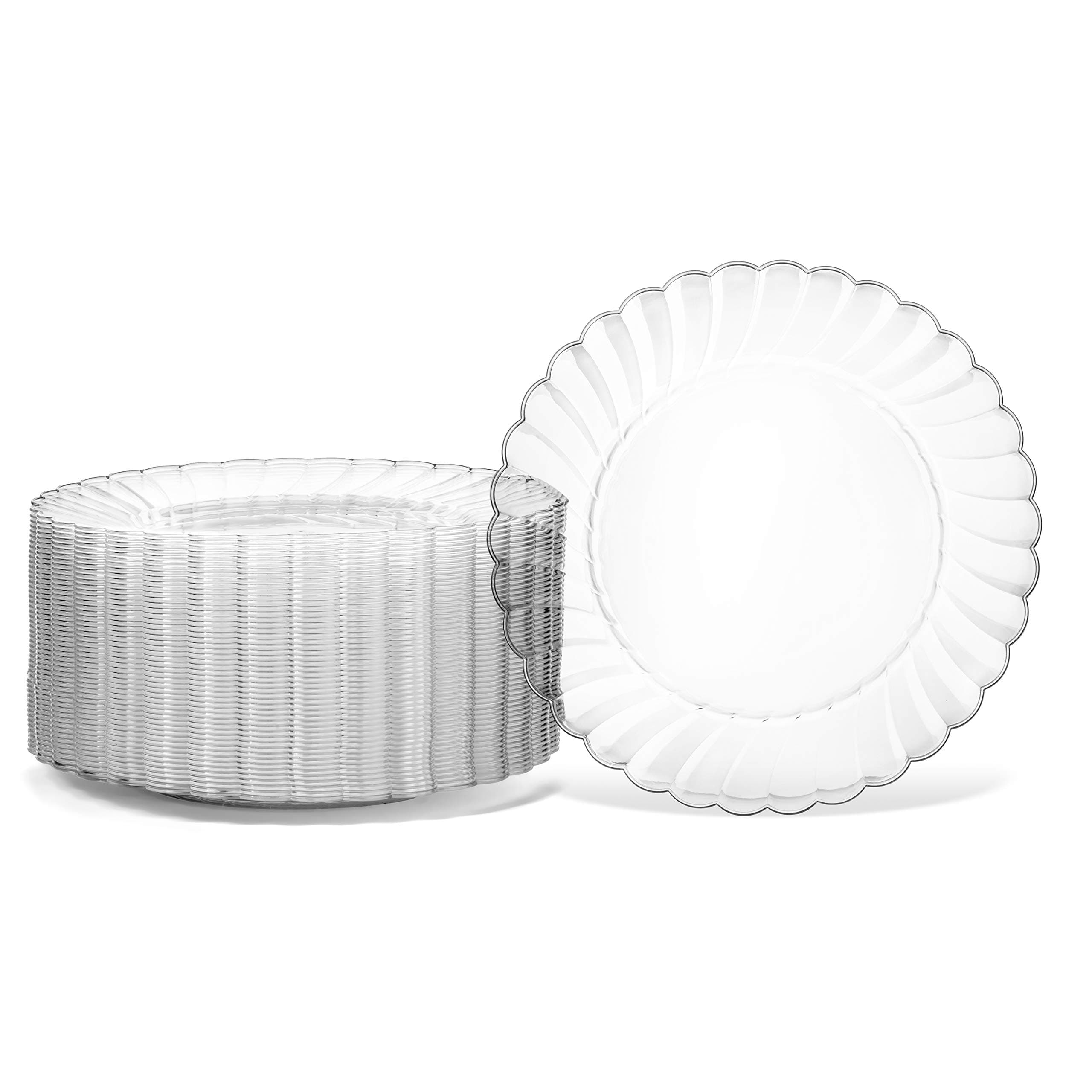 Oasis Creations Premium Hard Plastic Plate Set 50 x 9” Clear Round Plates - Washable & Reusable - Party Supplies For Birthdays, Celebrations, Buffets, Fiestas, Catering & More