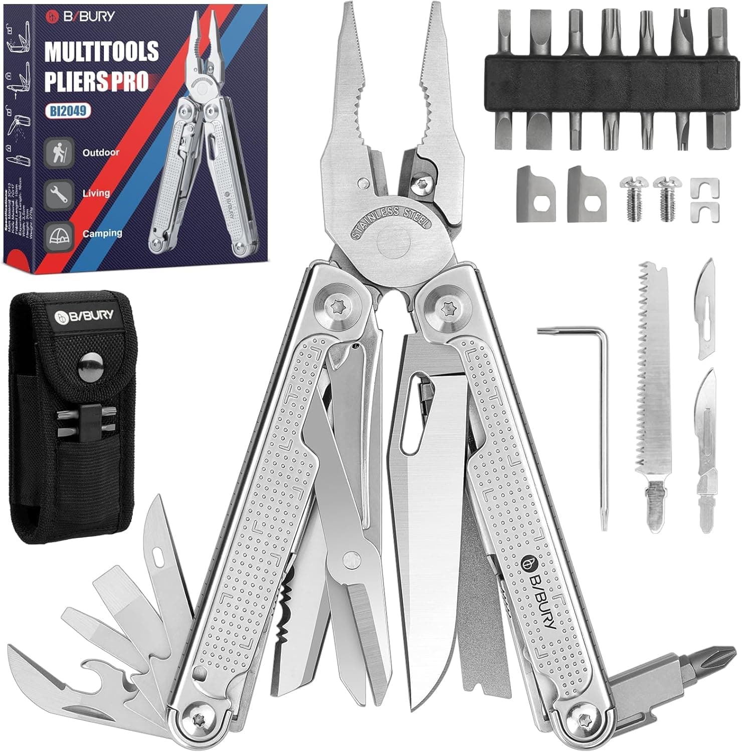 Bibury MultiTools Permiers Pro Bi2049 Multi Tool Pliers with a Large Saw Blade Wire Cutters Multi Tools