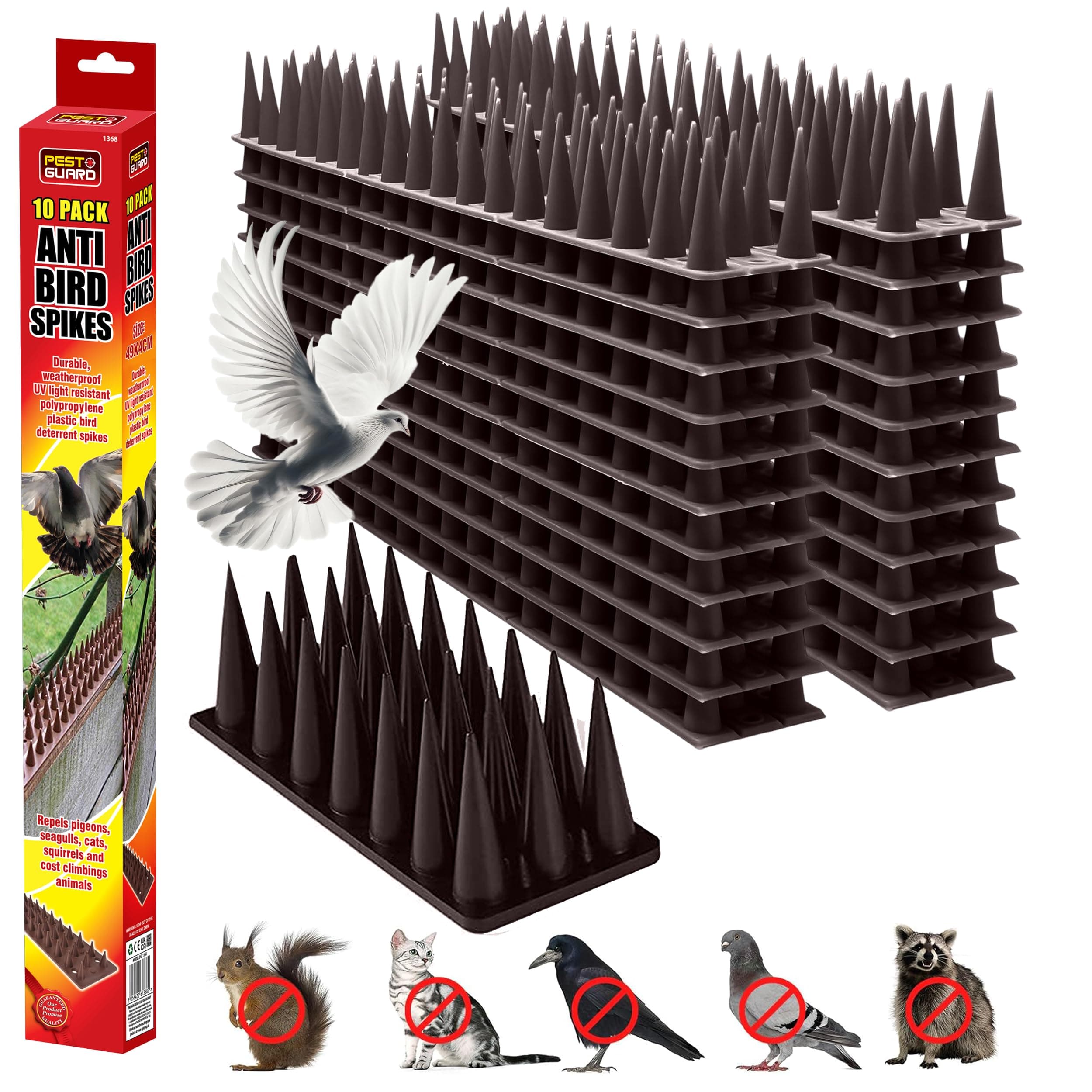 Bird Spikes 10 Pack – 5M Highly Durable Plastic Pigeon Deterrent – Protects Against Birds & Animals – Wall Spikes Security Fence Barrier (1, Brown)