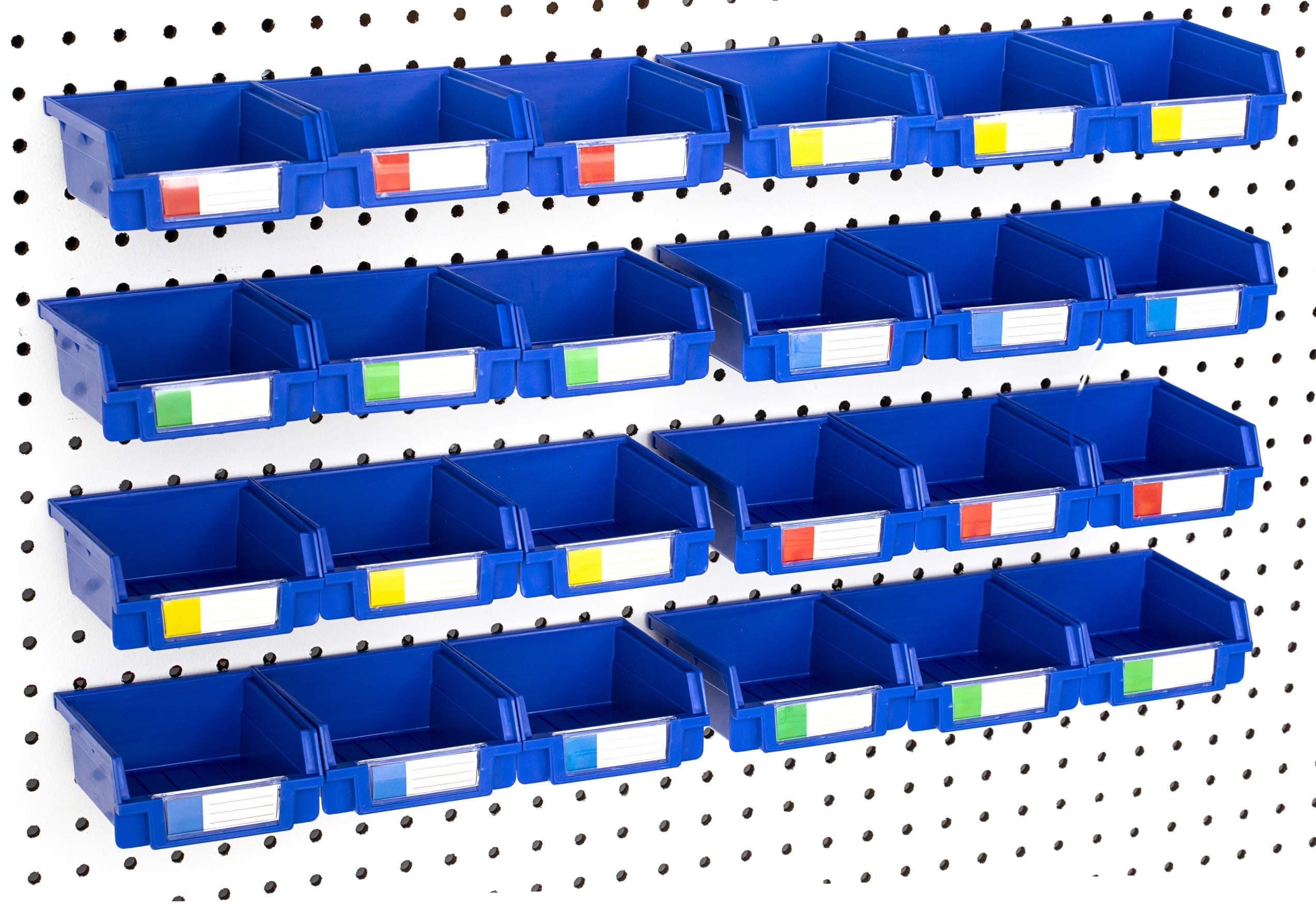 Pegboard Bins – 24 Pack Blue - Hooks to Any Peg Board - Organize Hardware, Accessories, Attachments, Workbench, Garage Storage, Craft Room, Tool Shed, Hobby Supplies, Small Parts