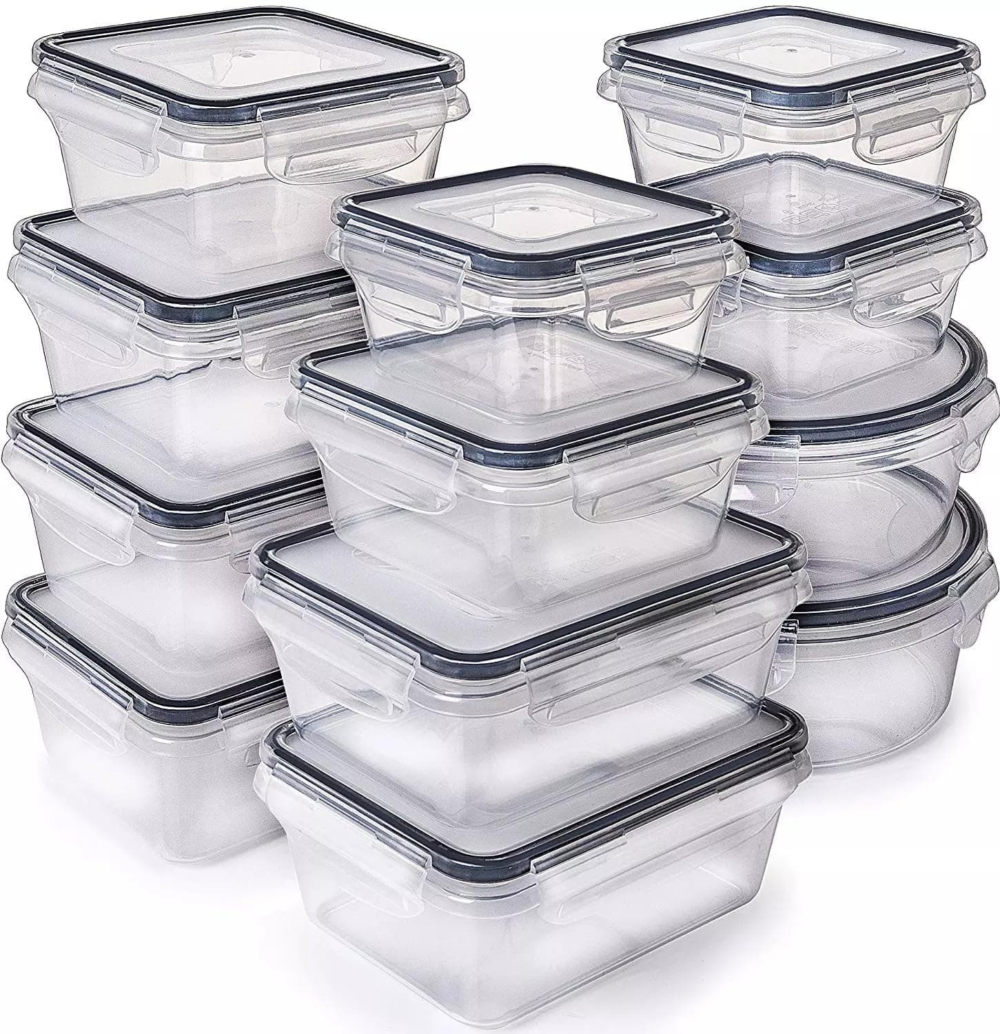 ATLANTUS Airtight Meal Prep Container Set with Locking Lids, 12pcs Re-usable Plastic Food Storage Containers, Stackable Kitchen Organizer Boxes, BPA Free & Microwave Freezer Dishwasher Safe