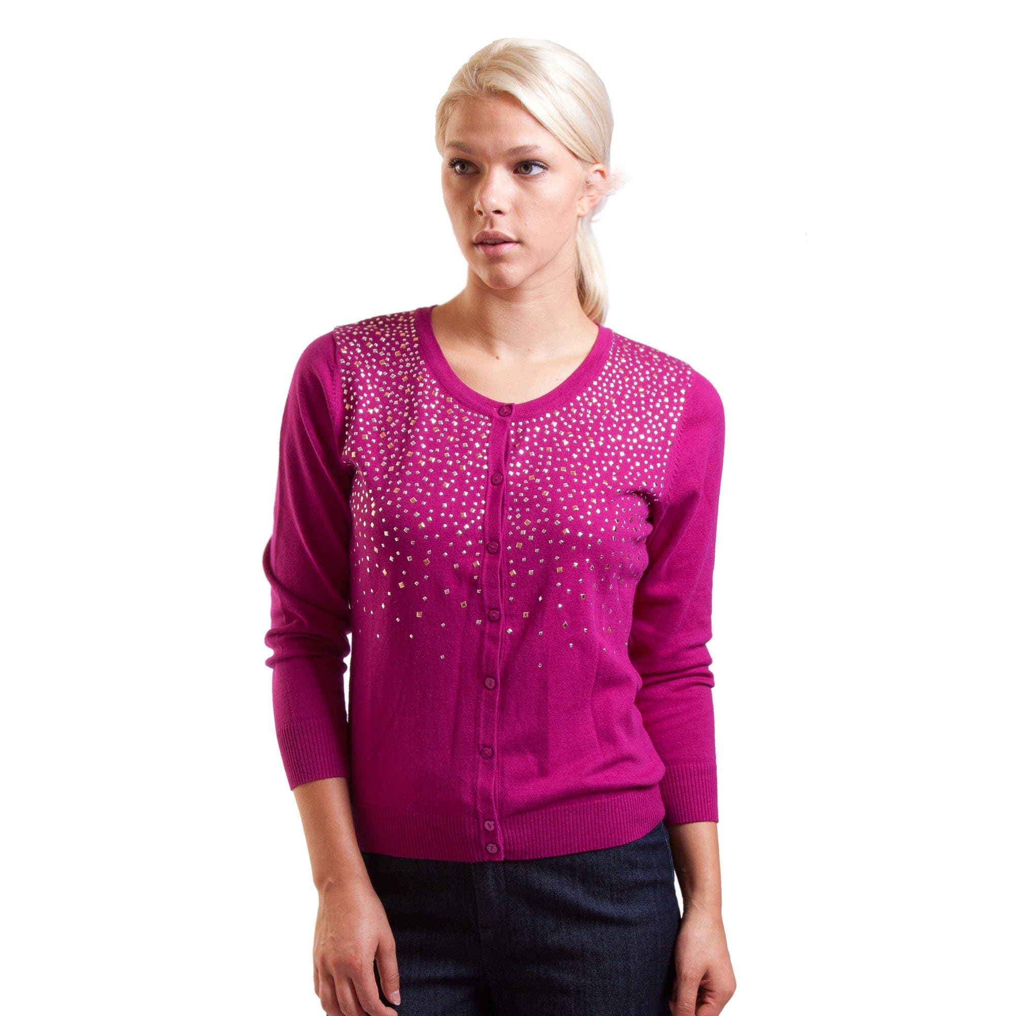 Top Knits Women's Studed Cardigan Purple Medium