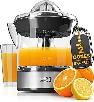 LEBENLANG Orange Juicer Electric - 2 cones & BPA-free I High juice yield & Large Volume I 24oz Lemon Juicer Squeezer I Electric Citrus Juicer Orange Juice Press Juicers Exprimidor De Naranjas Limones