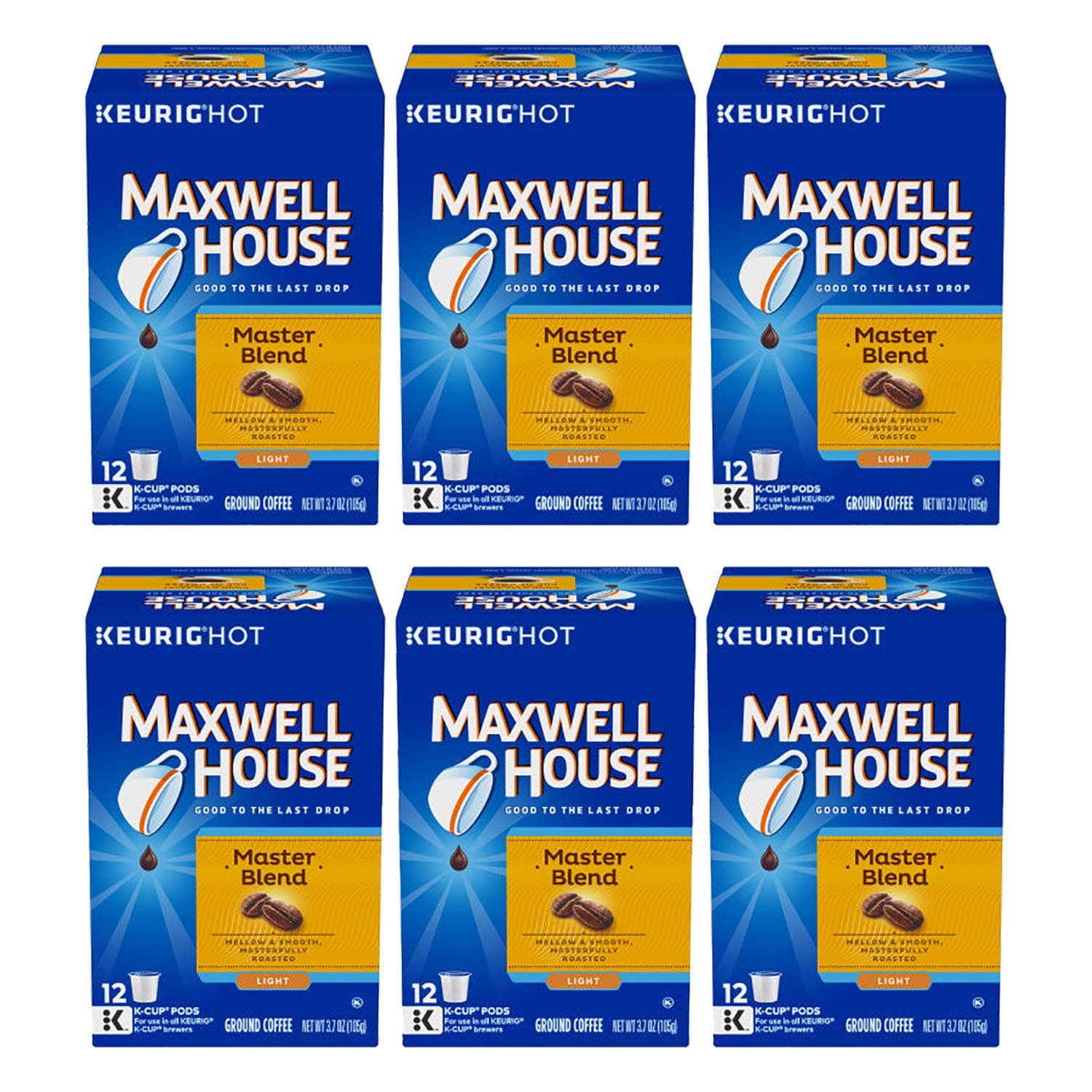 Maxwell House Master Blend Coffee, Light Roast K-Cup Packs, 12 count Box (Pack of 6)