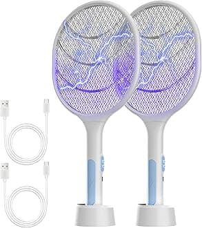 Bug Zapper 2 Pack, VANELC Electric Fly Swatter Racket Fly Zapper, 3000 Volt USB Rechargeable Fly Trap Mosquito Zapper Pest Insects Control for Home, Kitchen, Office, Outdoor