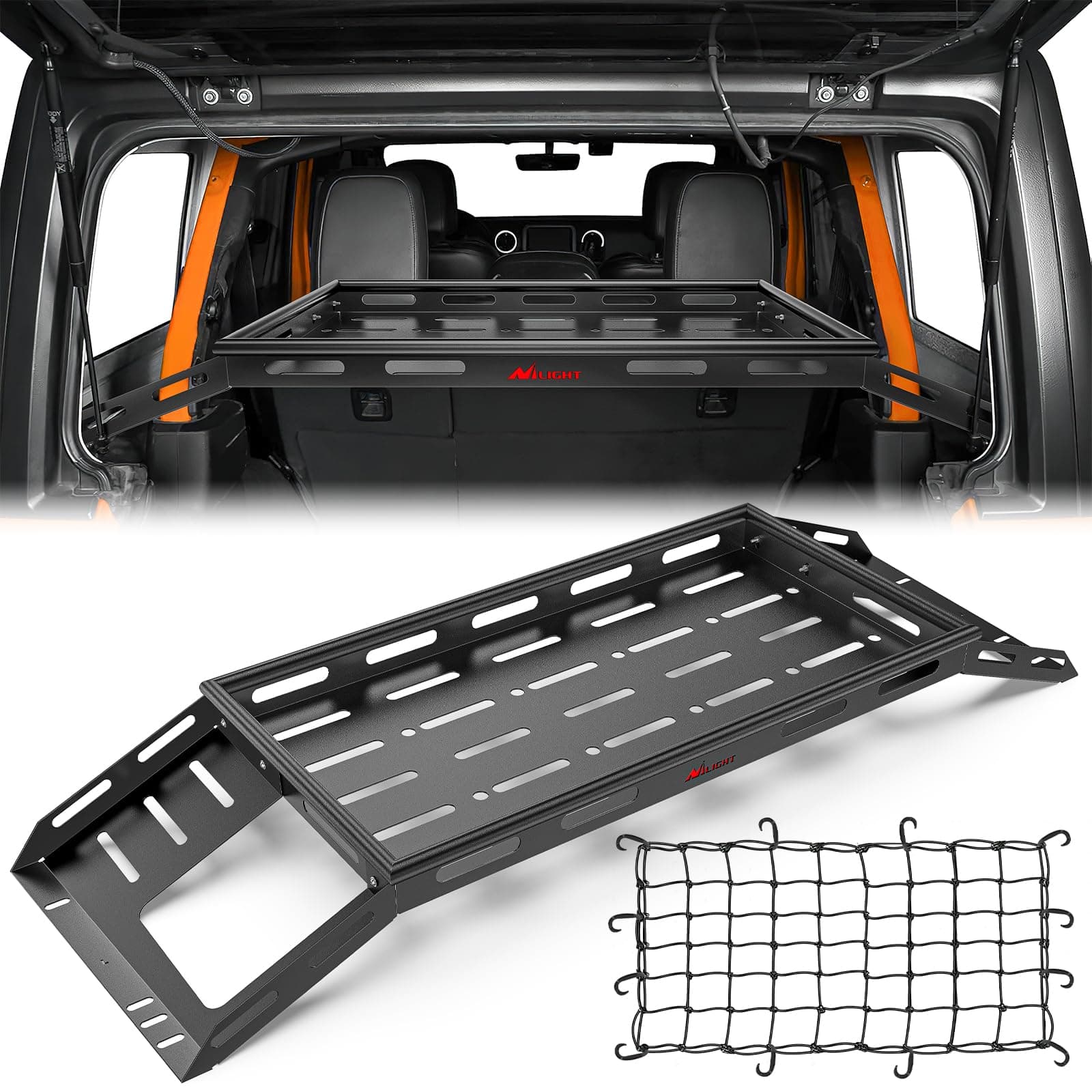 Nilight Interior Storage Rear Trunk Cargo Rack Basket Tray Interior Storage Luggage Carrier for 2007-2025 Wrangler JK JKU & JL JLU Unlimited 4-Door Hardtops