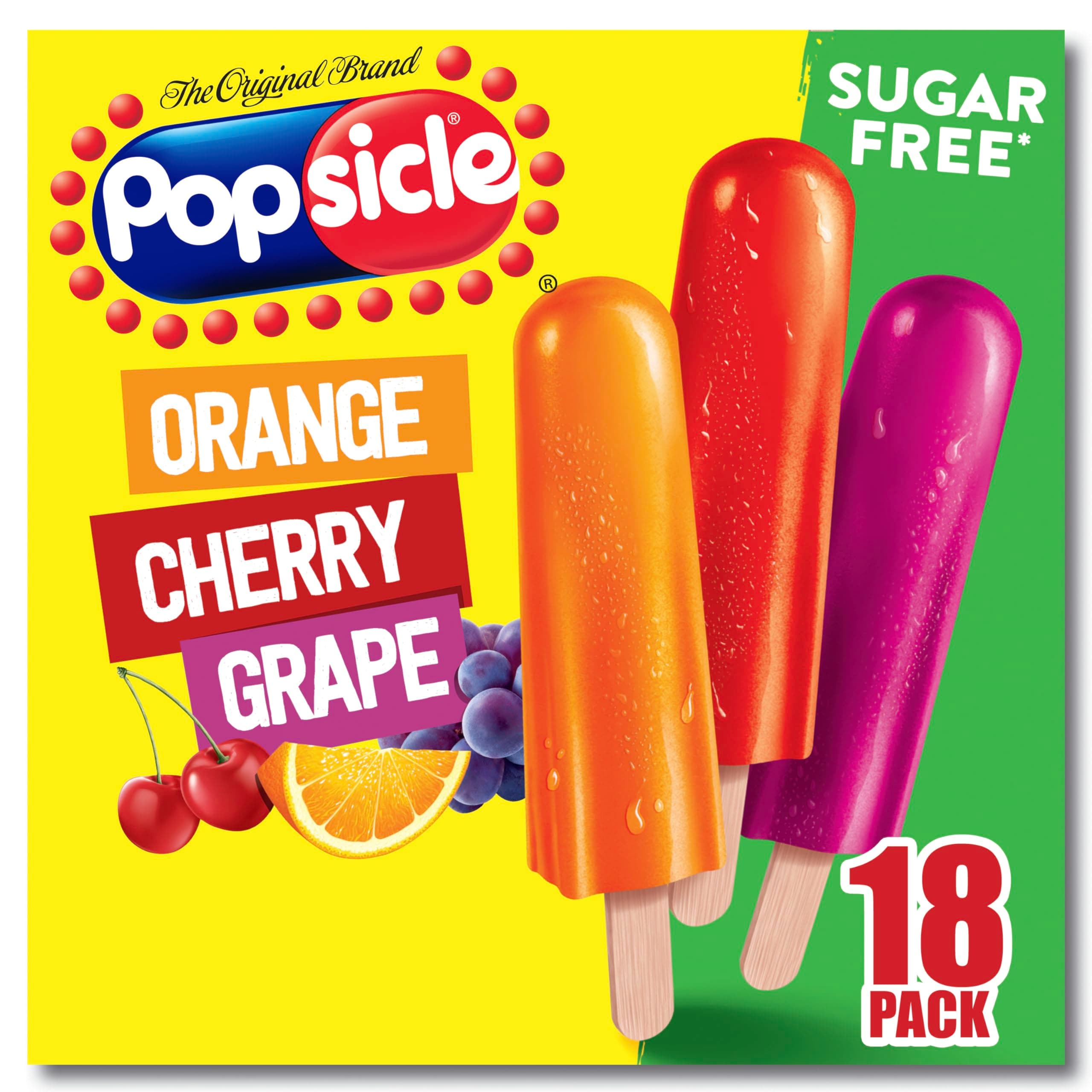 Ice Pops Orange Cherry Grape 18 Count For a Frozen Dessert Frozen Ice Pops With only 15 Calories 29.7 oz