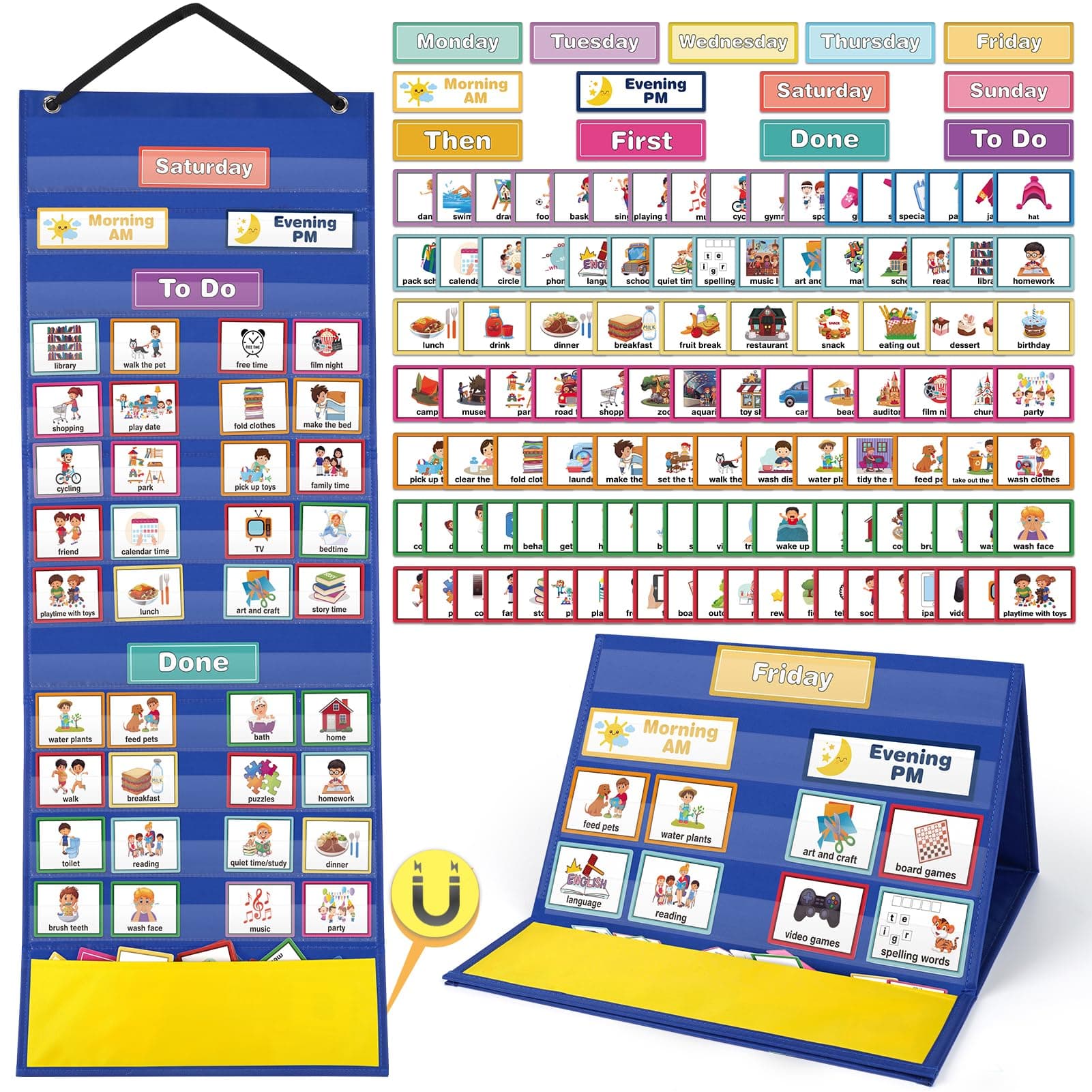 Visual Timetable 132 PECS Cards Weekly Behaviour Charts for Children, Now and Next Autism Sensory Equipment Magnetic Tile Board for Home School ADHD ASD