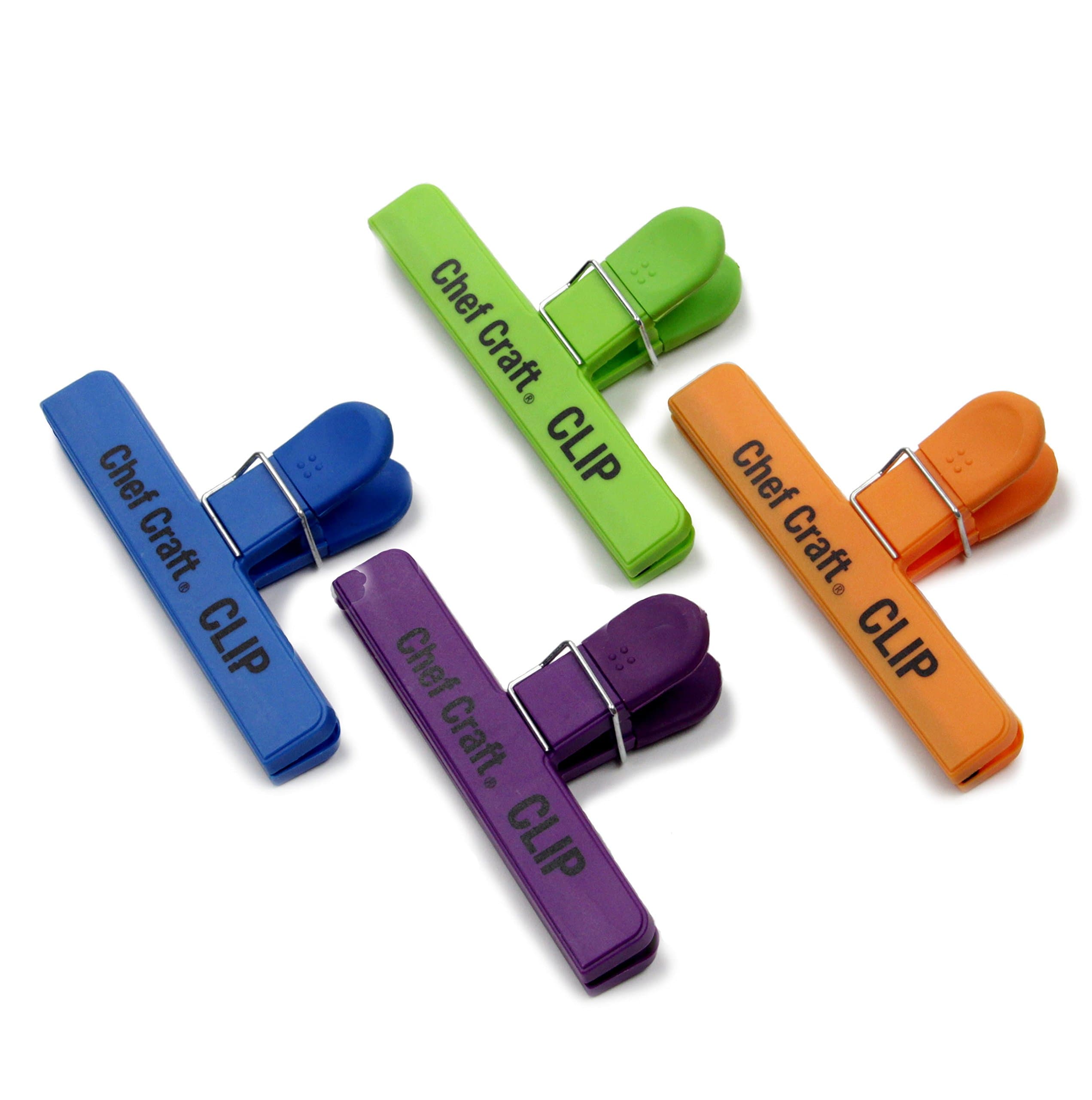 Vibrant Plastic 4 Piece Large Bag Clip Set, 4-Pack, Green/Blue/Orange/Purple