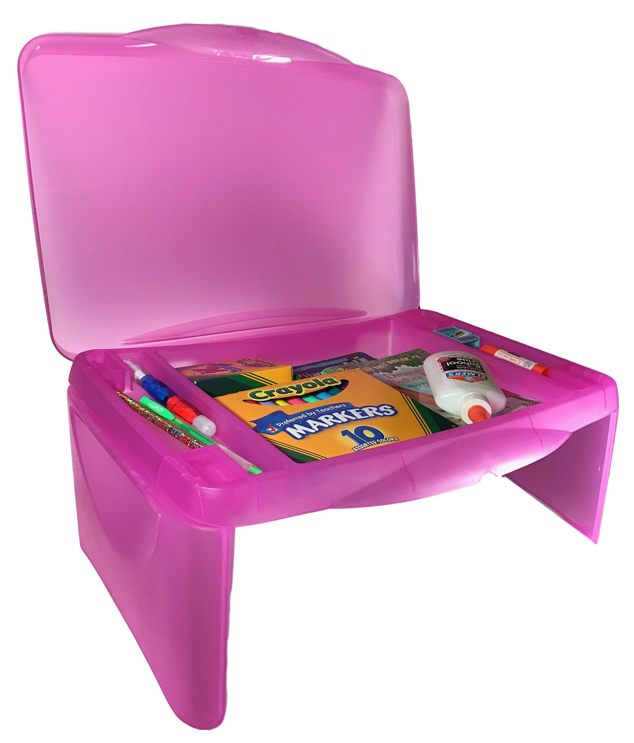 Kids Folding Lap Desk Pink - Foldable Lap Tray with Storage - Portable Activity Table with Legs Perfect for Writing, Drawing, Snacks, and More