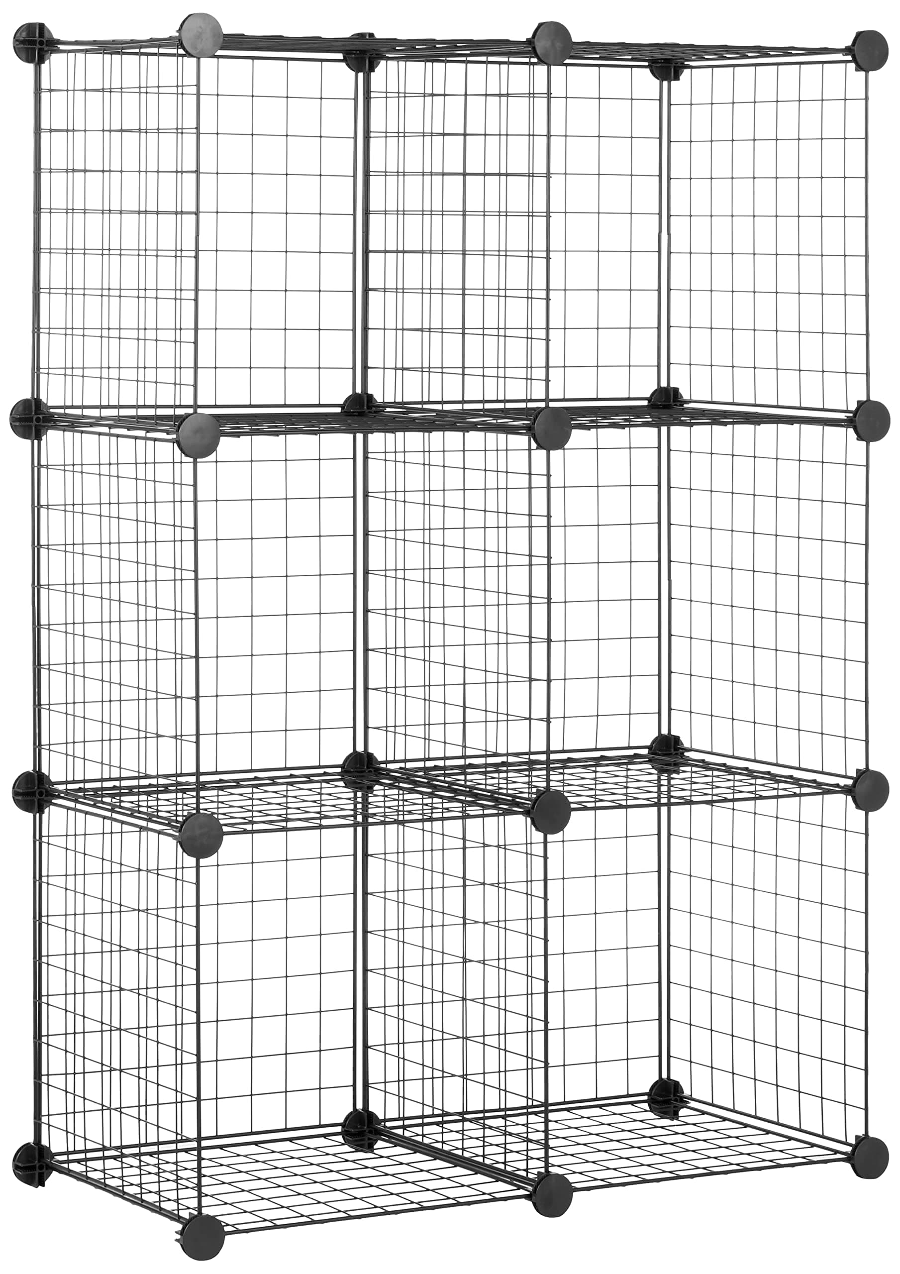 6 shelves Cube Interlocking 1 Storage Unit With Metal Wire Mesh, 60 Pounds / 27kg Shelf Maximum Weight Capacity, Black, 37 cm D x 77 cm W x 114 cm H