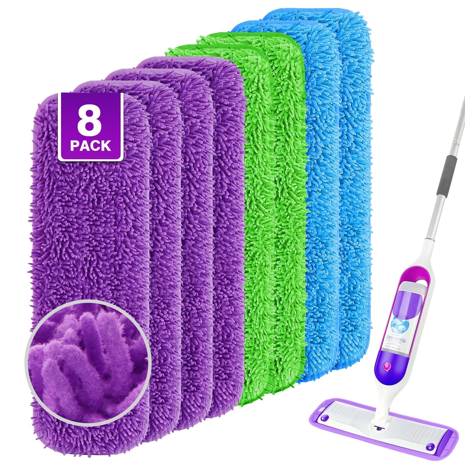Reusable Mop Pads for Swiffer PowerMop, 8 Pack Microfiber Mop Pad Refill with Scrubber Strips for 13''-15'' SprayMop, Washable Mop Pads Use for Most Floor Types, Designed for Pets - Multicolor