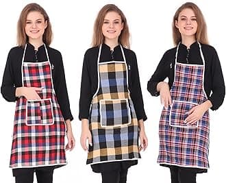 GLUN® Cotton Kitchen Multi Colour Apron with Front Pocket - Set of 3(Color and Design May Vary)
