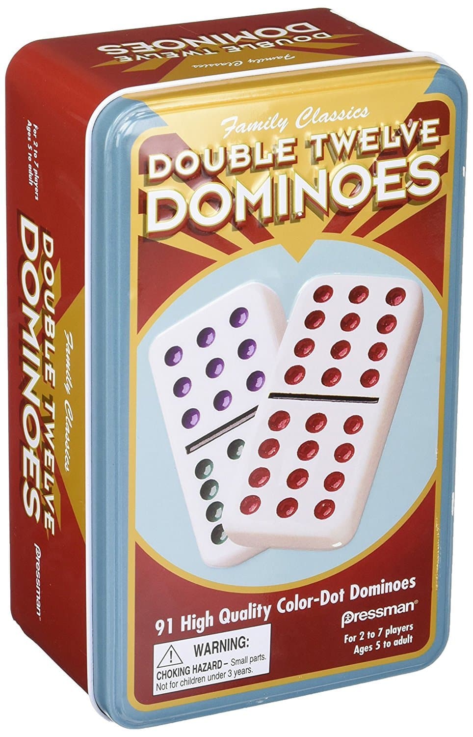 Double 12 Colour Dot Dominoes in Tin