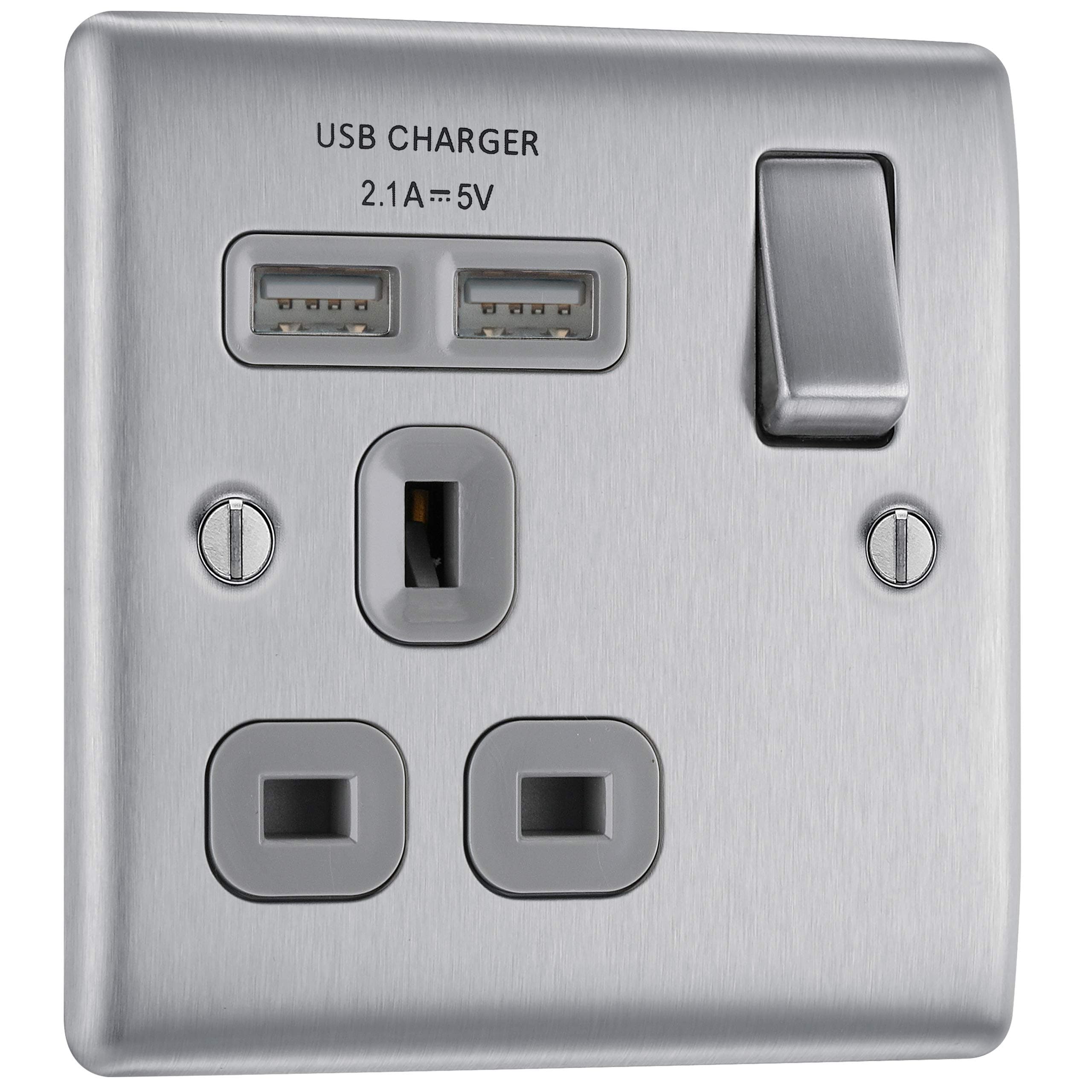 BG Electrical Fast Charging Switched Single Socket with Two Charging USB Ports
