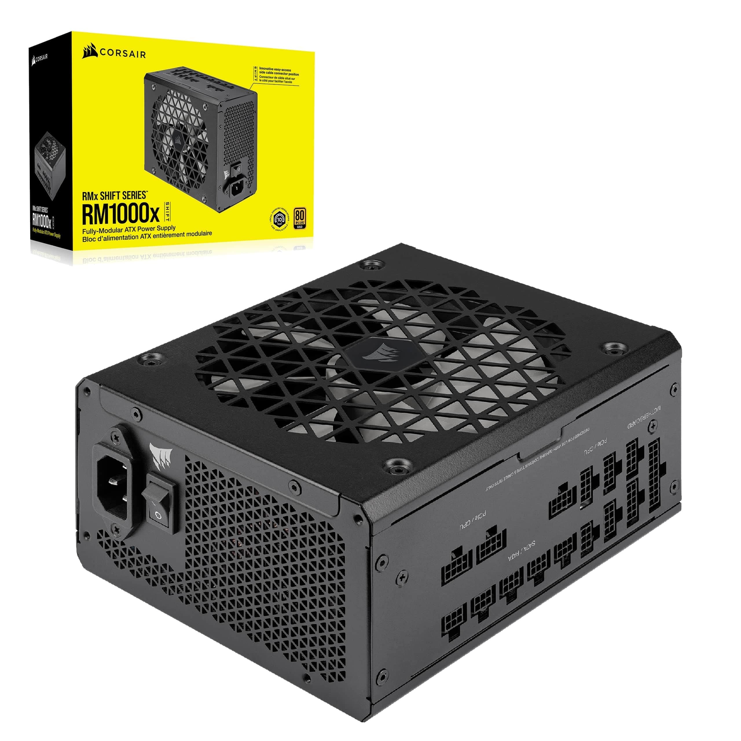 RM1000x Shift Fully Modular ATX Power Supply - Modular Side Interface - ATX 3.1 & PCIe 5.1 Compliant - Zero RPM Fan Mode - 105°C-Rated Capacitors - 80 Plus Gold Efficiency - Black