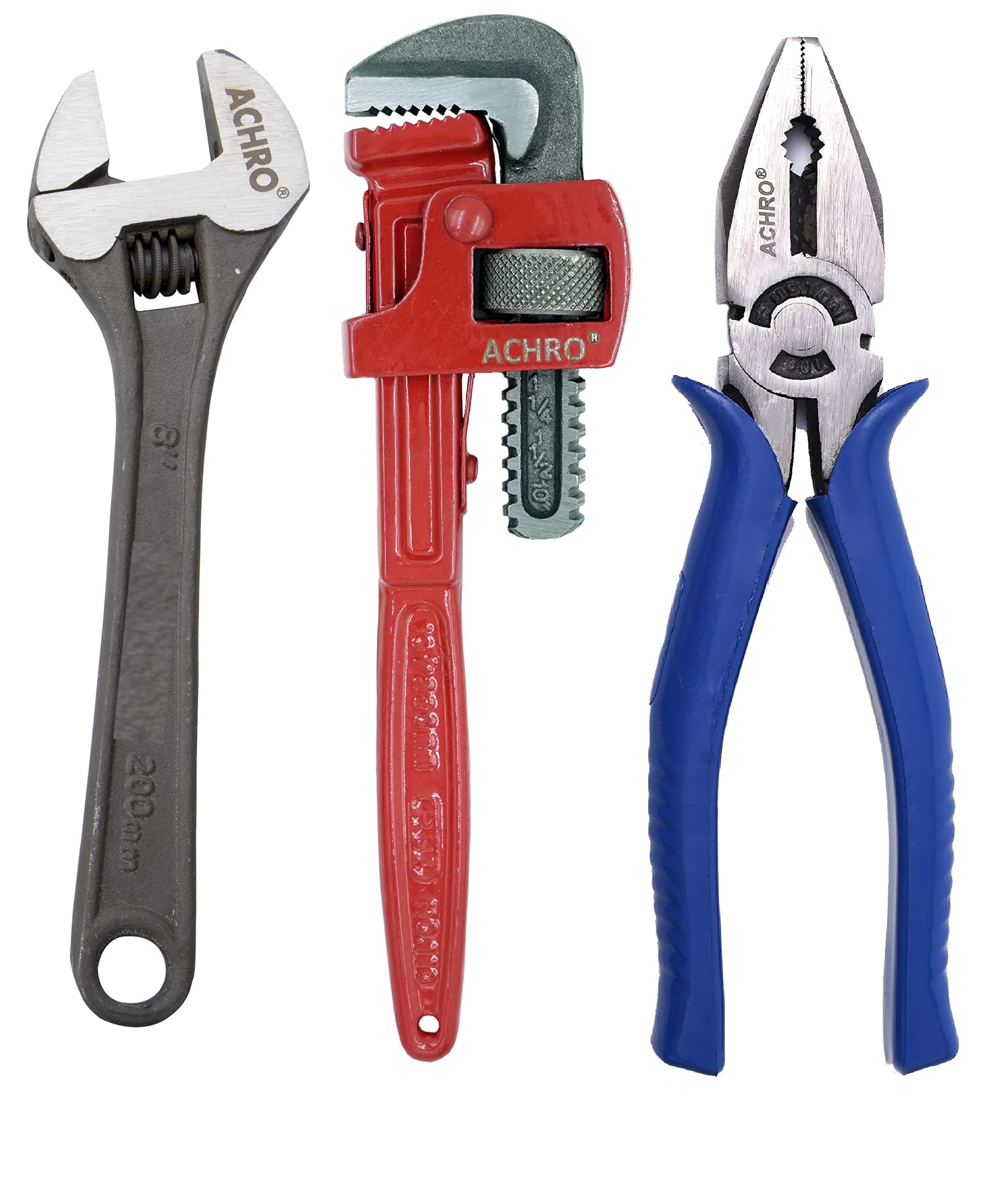 Combo Pack of 3 Tool Kits Set for Home (Contains 8 Inch Adjustable Spanner, 8 Inch Combination Plier, 10 Inch Pipe Wrench)