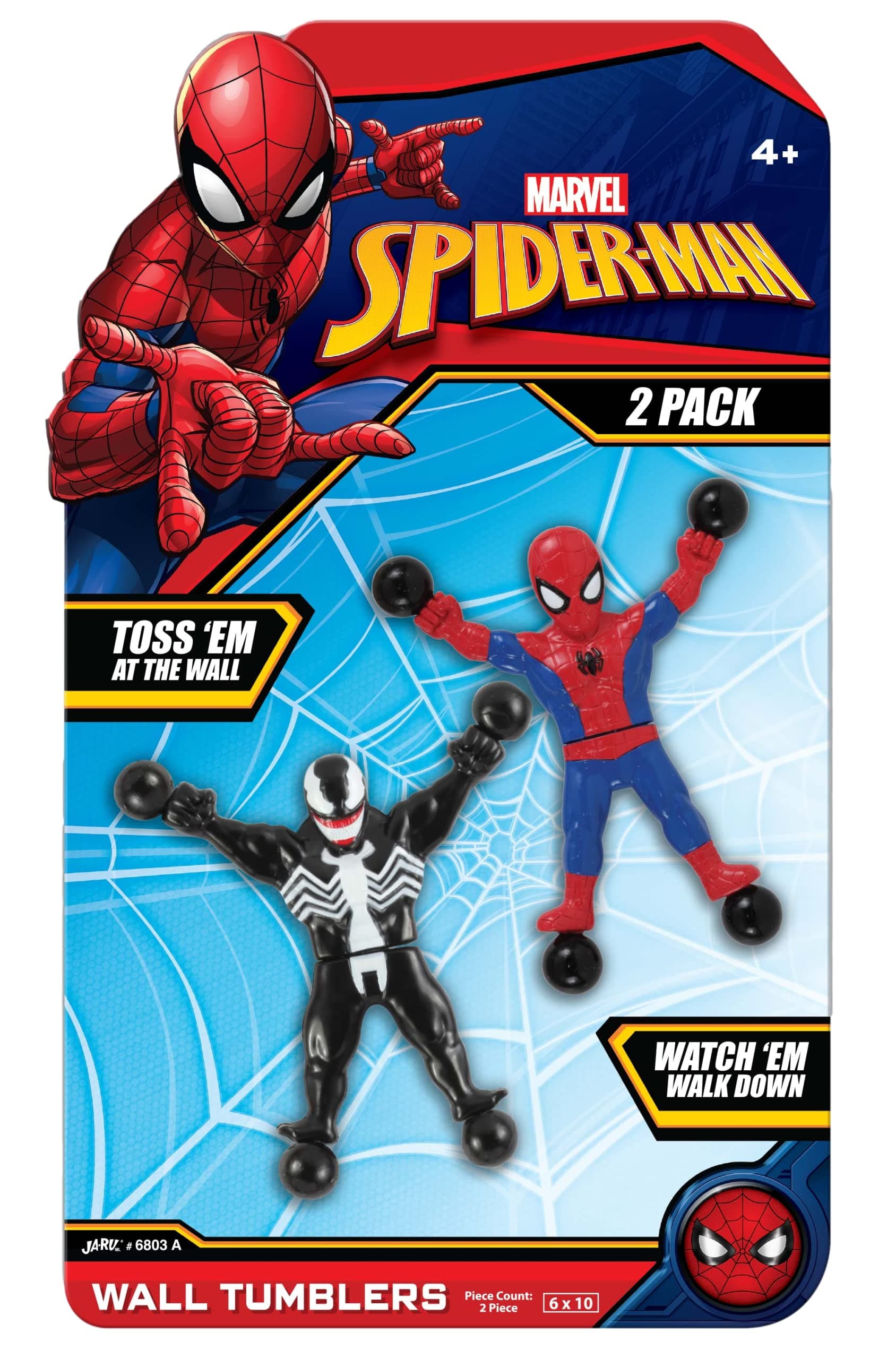 JA-RU Spiderman & Venom Window Crawler Wall Climbers Rolling Sticky Toys (1 Pack with 2 Figures) Marvel Avengers Superheroes Fidget Toy. Wacky Games Pinata Toys A-6803-1