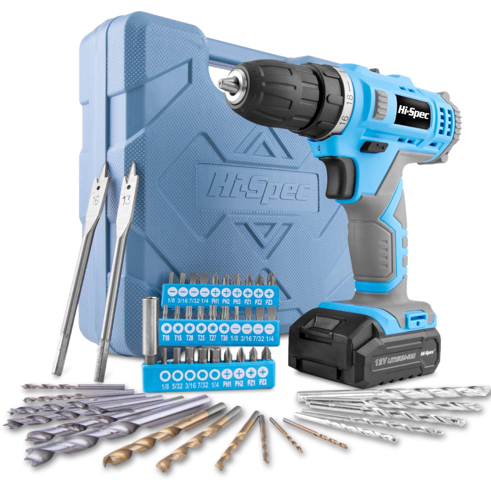 Cordless Drill Set 50pc 12V Electric Power Driver in a Toolbox Case. Includes Rechargeable Battery, Power Screwdriver Bits, Wood, Metal, and Masonry Drill Bit Set Accessories