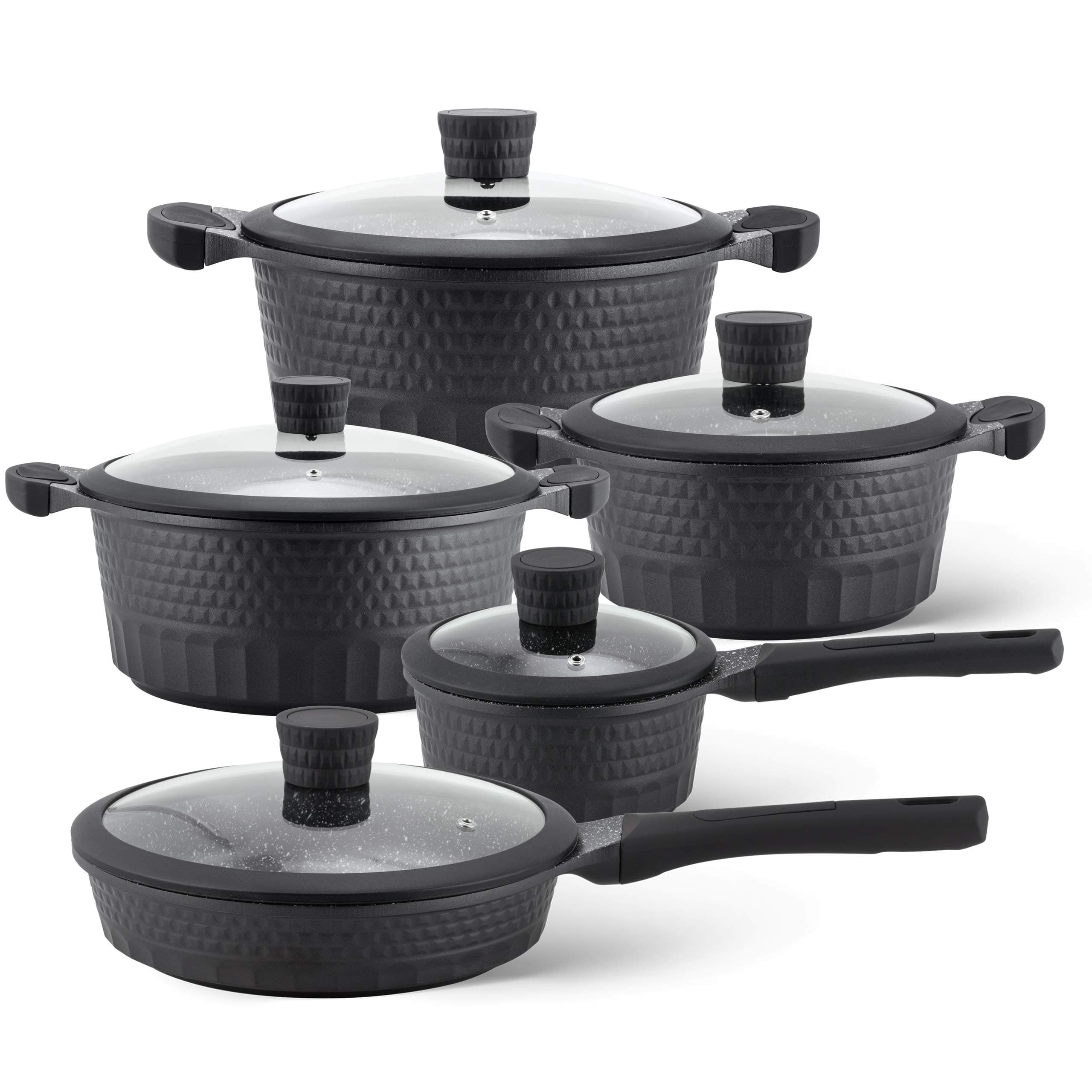 Edenberg EB-9186 10-Piece Ceramic Marble Pot with a Pot and a Pan For Gas, Electric, Halogen, Ceramic and Induction Hobs