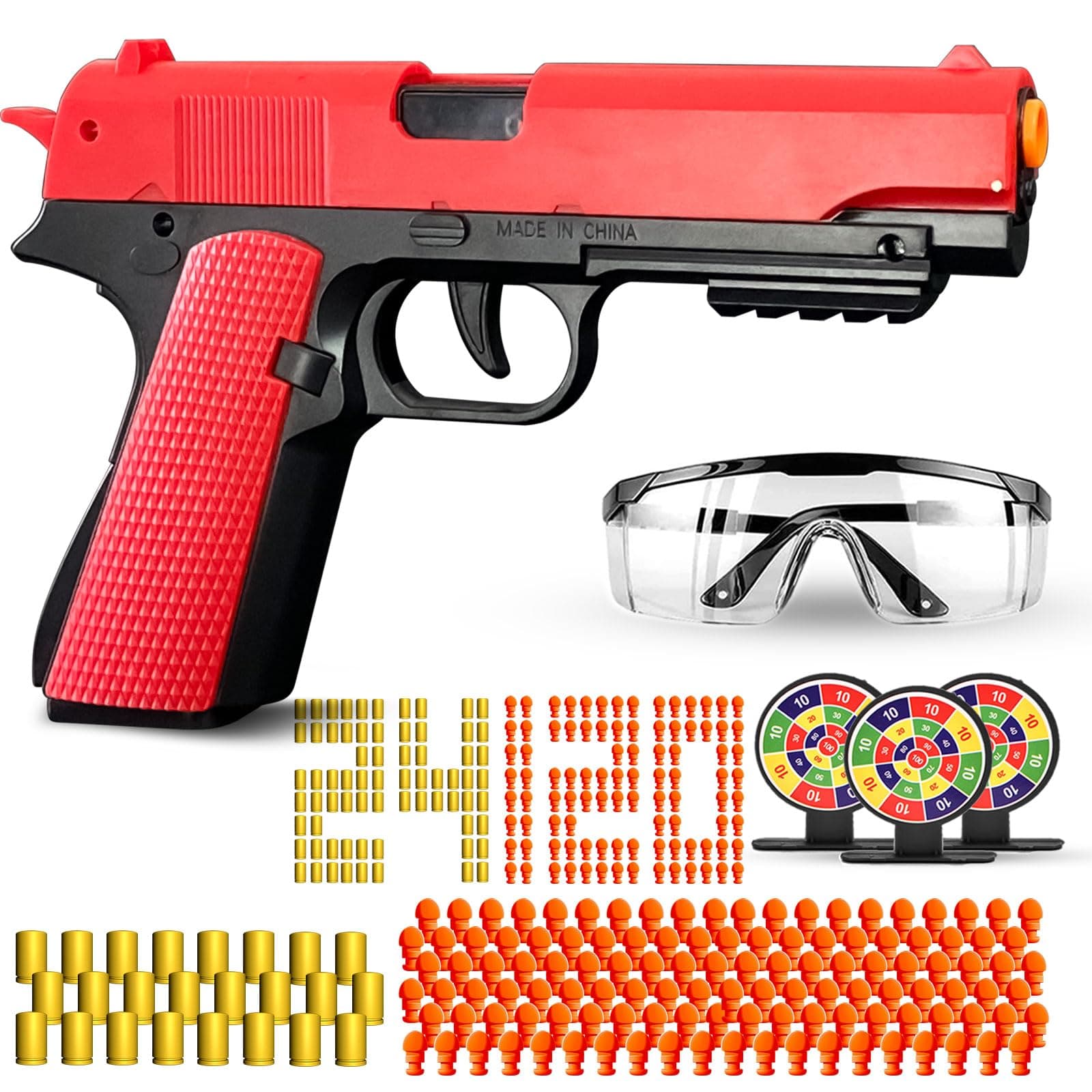 Shell Ejecting Toy Gun Semi Automatic Toy Pistol with 120 Bullets, Soft Bullet Toy Gun for Boys, Outdoor Shooting Game Educational Model Toy Model, Gift for Kids Age 8+ (Red)