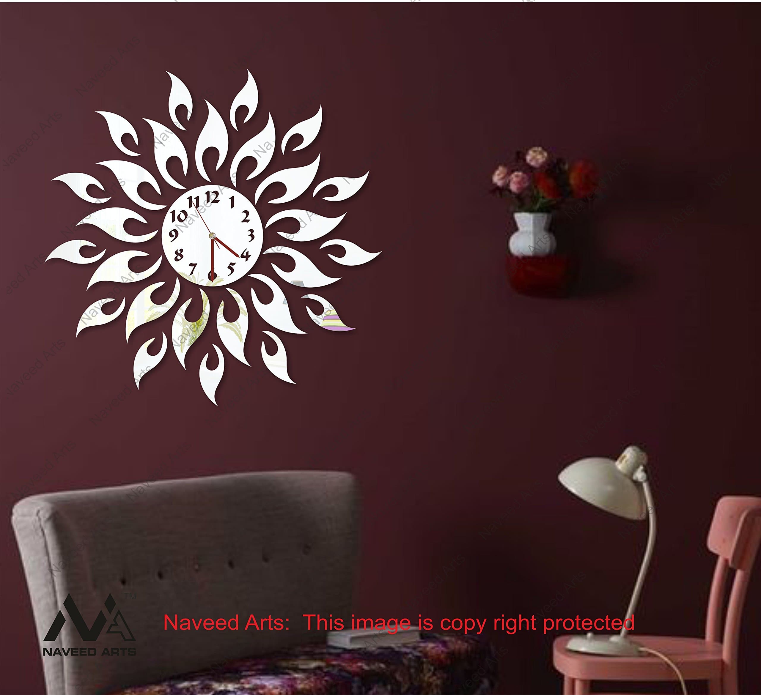 NAVEED ARTS -24" x 24" - Acrylic Wall Clock Design Wall Decor Sticker for Home and Office - Silver Mirror- JB278SM- Factory Outlet, Bill + Warranty