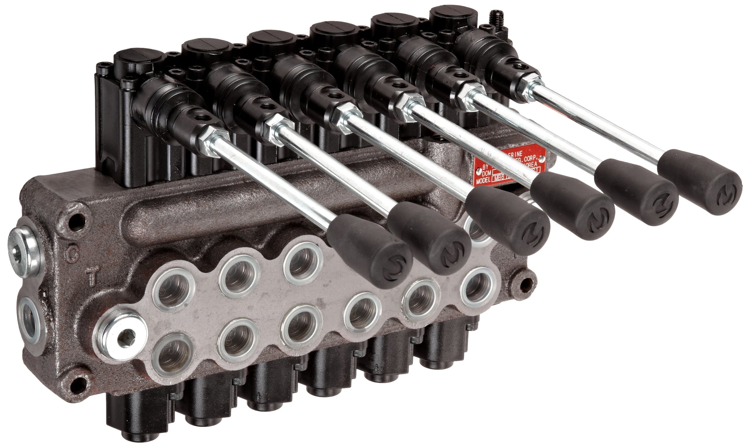 Prince MB61BBBBBB5C1 Directional Control Valve, Monoblock, Cast Iron, 6 Spool, 4 Ways, 3 Positions, Single Acting Cylinder Spool, Spring Center, Straight Handle, 3500 psi, 8 gpm, In/Out: #8 SAE, Work #8 SAE