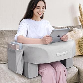 Soft Reading Pillow, Armrest Lap Desk Pillow for Adult, Premium Foam Bed Rest Pillow for Reading, Working, Playing Game or Sitting in Bed Floor Sofa(Grey)
