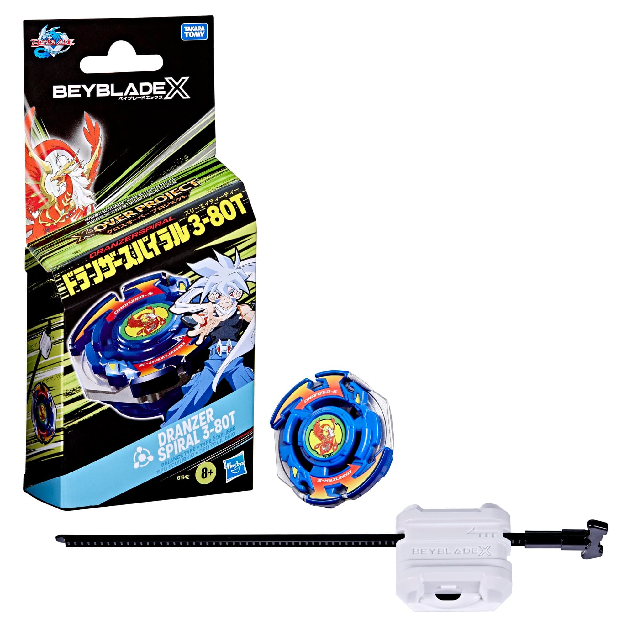 X X-Over Project Dranzer Spiral 3-80T Starter Pack Set with Takara Tomy Balance Type Top and Launcher, Battling Tops Game Toys, Ages 8+