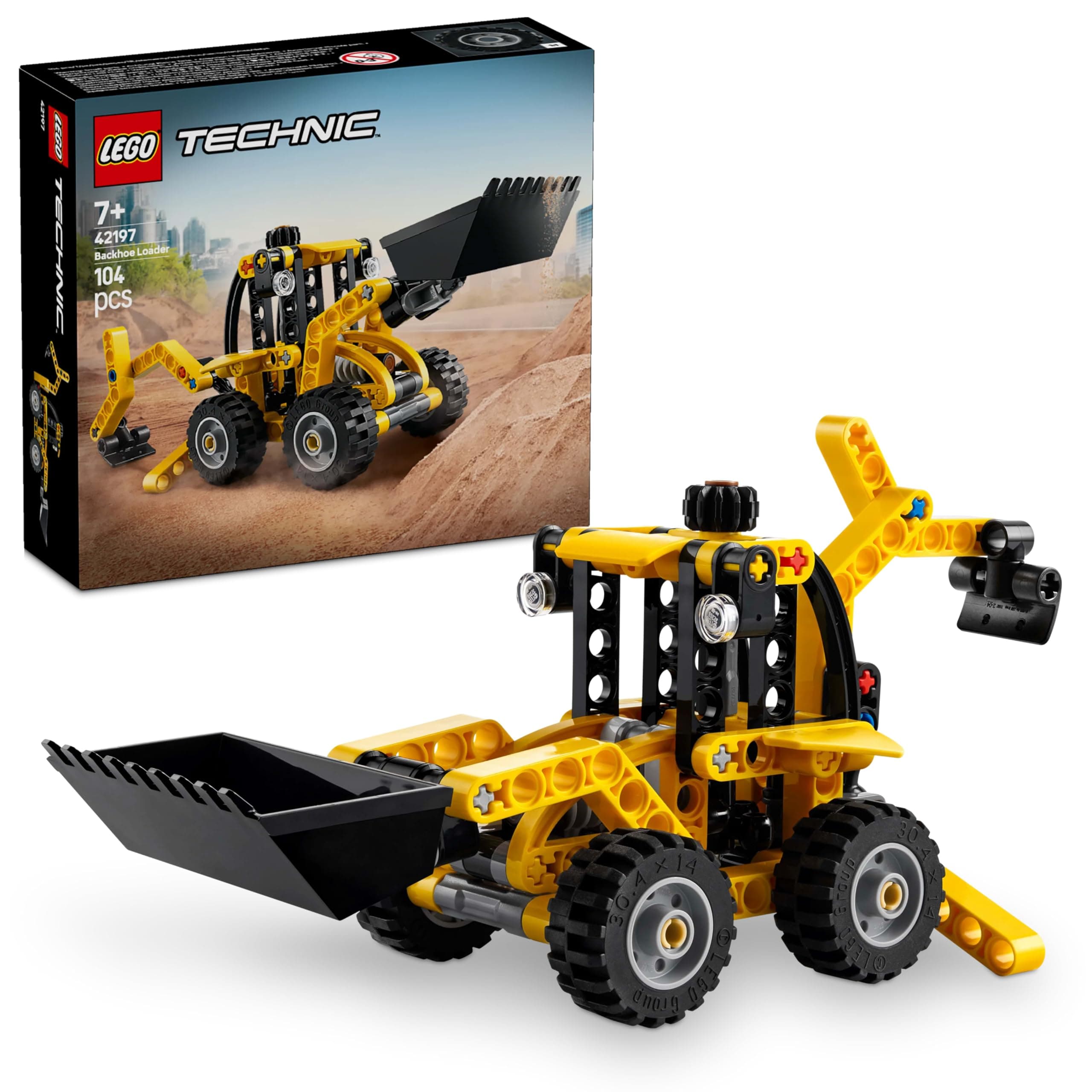 Technic Backhoe Loader Construction Vehicle Toy for 7+ Year Old Boys & Girls - Building Set with Back Digger, Scoop and Outriggers - Birthday Gift Idea 42197