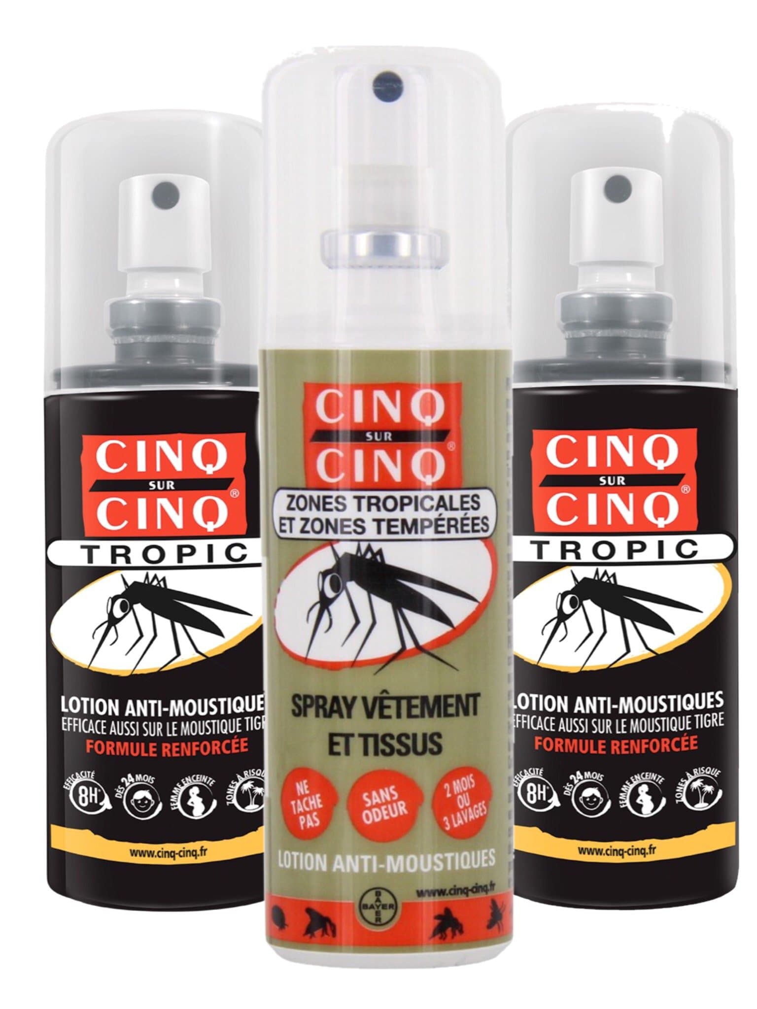 Cinq sur Cinq five on five - kit high protection against mosquitoes - set of 2 x tropic spray 75 ml + 100ml spray clothing