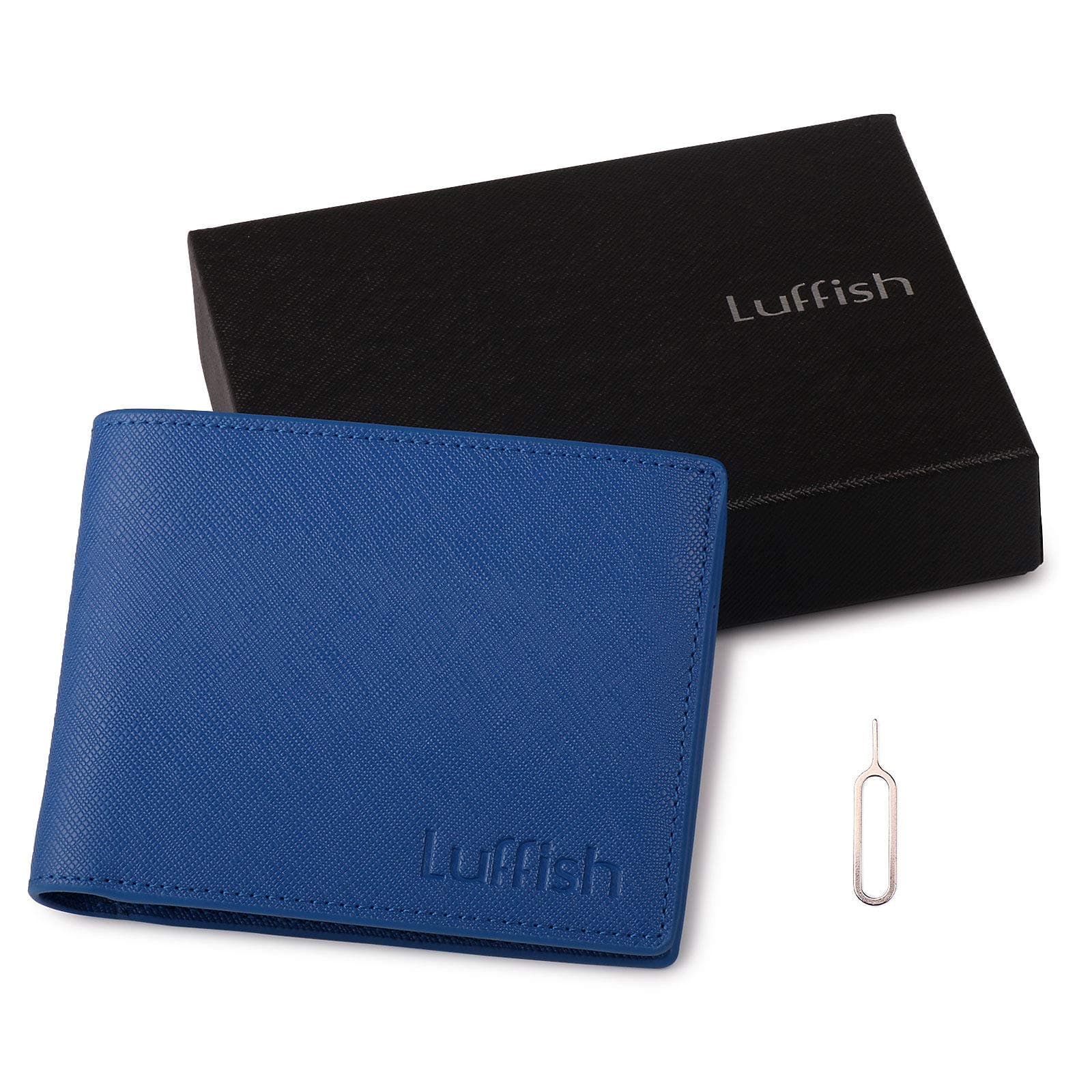 RFID Blocking Wallet, Luffish Multi Card Slots Premium Genuine Leather NFC Safe Protection (Blue)