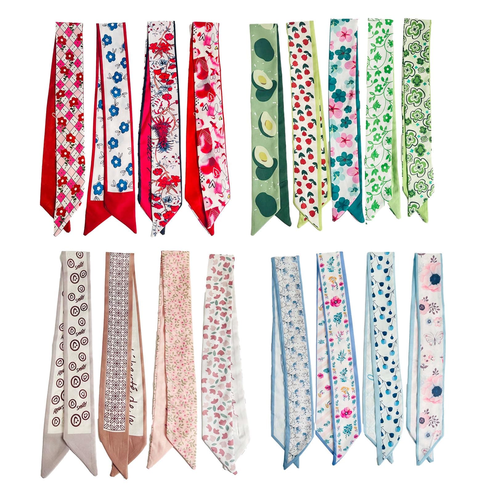 QTMY 17 Pack Purse Scarf for Bags Silk Head Scarf for Hair Handbag Women Scarfs Band Hair Neck Scarves Fashion