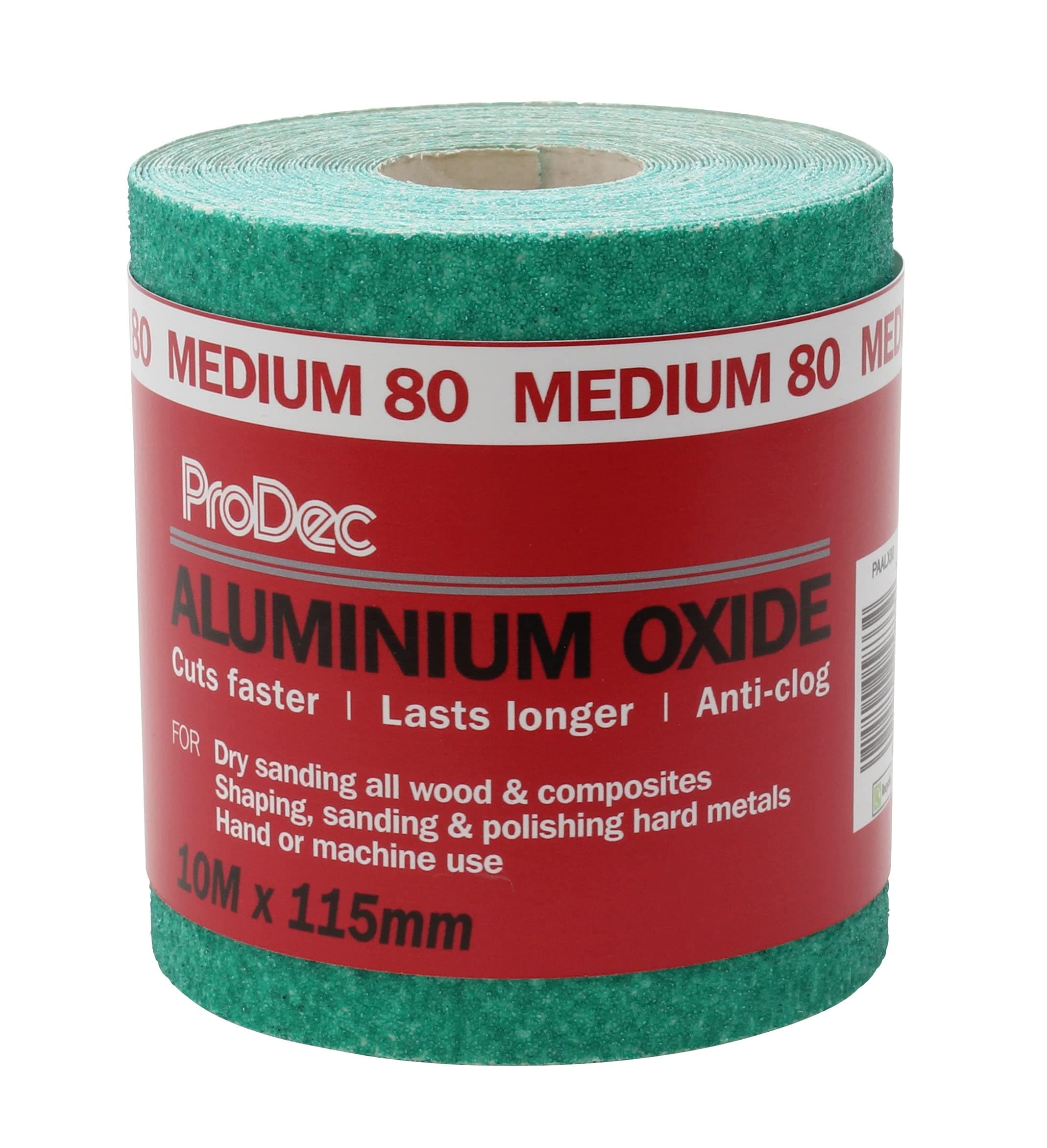10m Roll 80 Grit Medium Grade Green Aluminium Oxide Abrasive Sanding Paper for Sanding Wood, Paint, Plaster, Filler, Metal and More, 115mm Wide Sandpaper Compatible with Machine Sanders