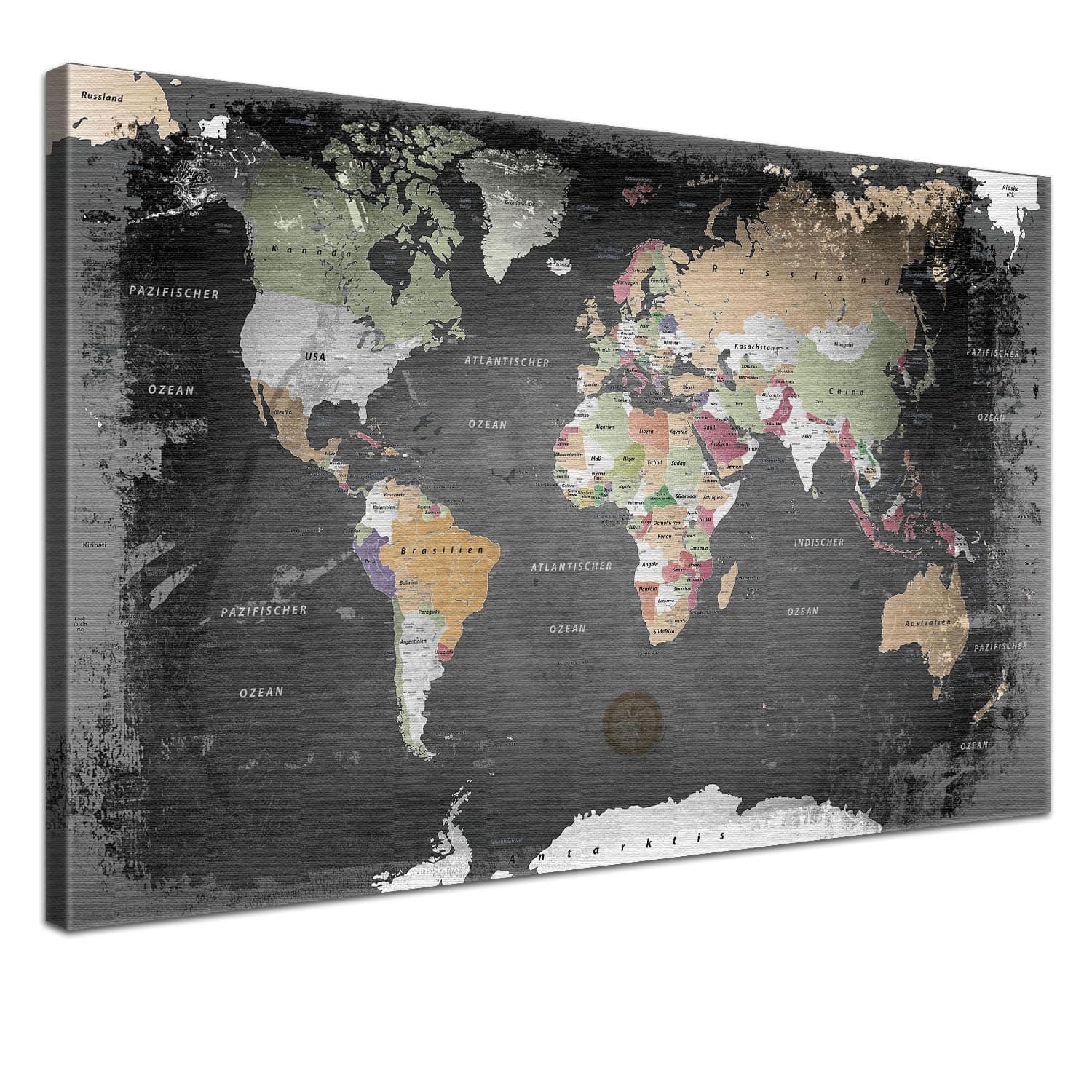 LanaKK Pin Board World Map Graphite with Cork Back 100x70 cm, einteilig by LanaKK