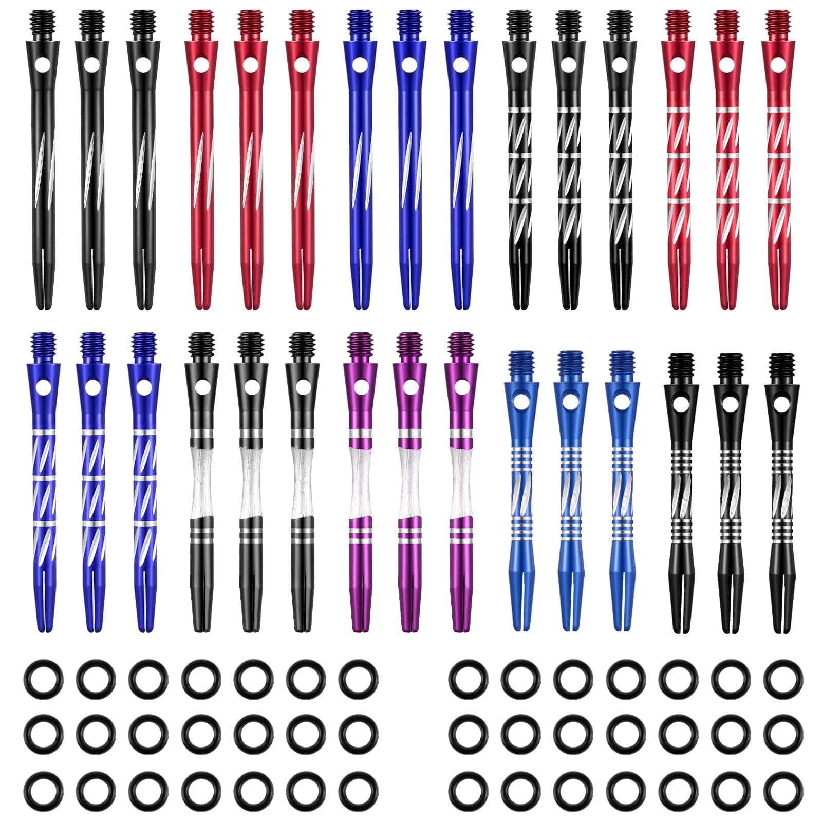 30 Pcs Dart Shafts for Steel Tip Medium 2BA Thread Aluminium Alloy Dart Stems 50 mm 53 mm with Rubber Rings Replacement Harrows Dart Accessories and Flights (Stylish Style, Bright Colors)