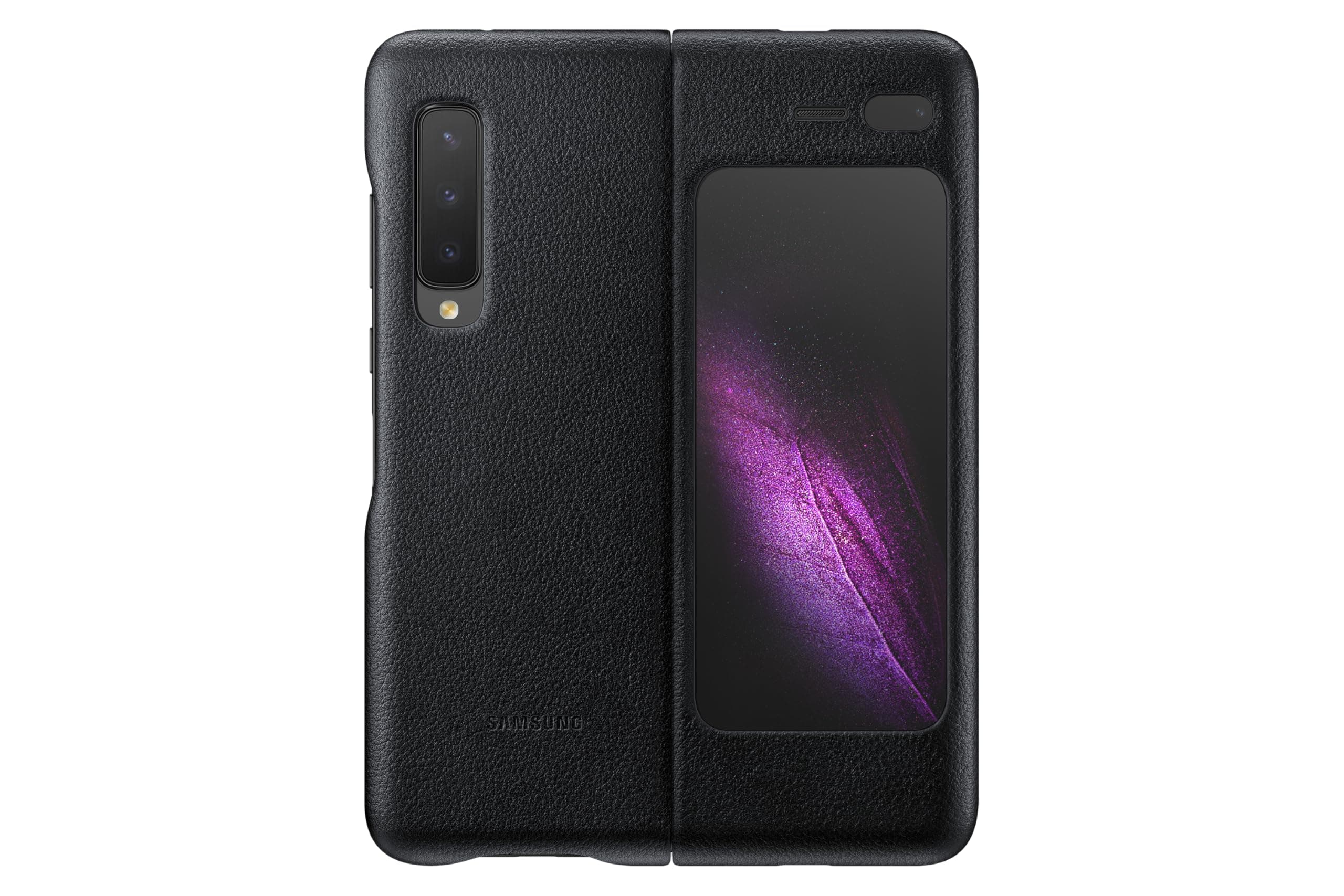 Samsung Galaxy Fold Leather Wallet Protective Folding Smartphone Case with Interior Card Pocket Made with Genuine Italian Calf Leather, Black