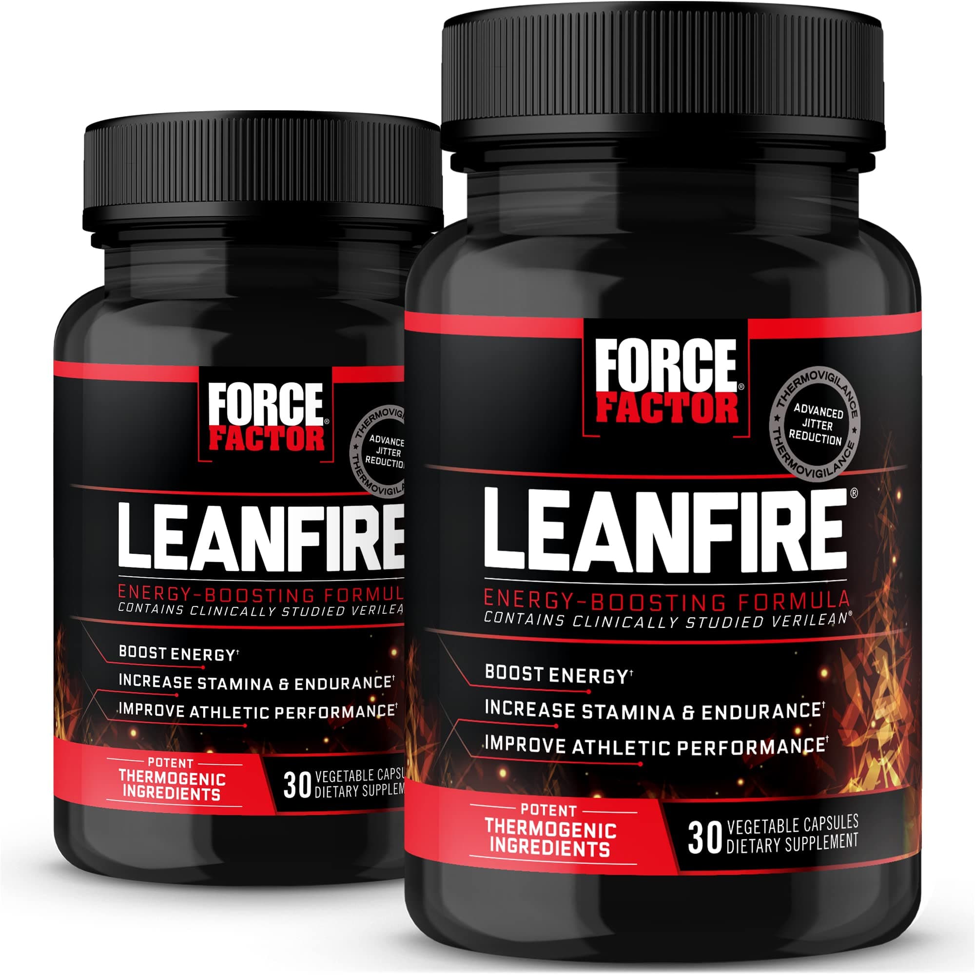Force Factor LeanFire, 2-Pack, Pre Workout Energy Pills with Green Tea Extract and Caffeine to Increase Energy, Build Lean Muscle, Improve Athletic Performance, and Enhance Focus, 60 Capsules