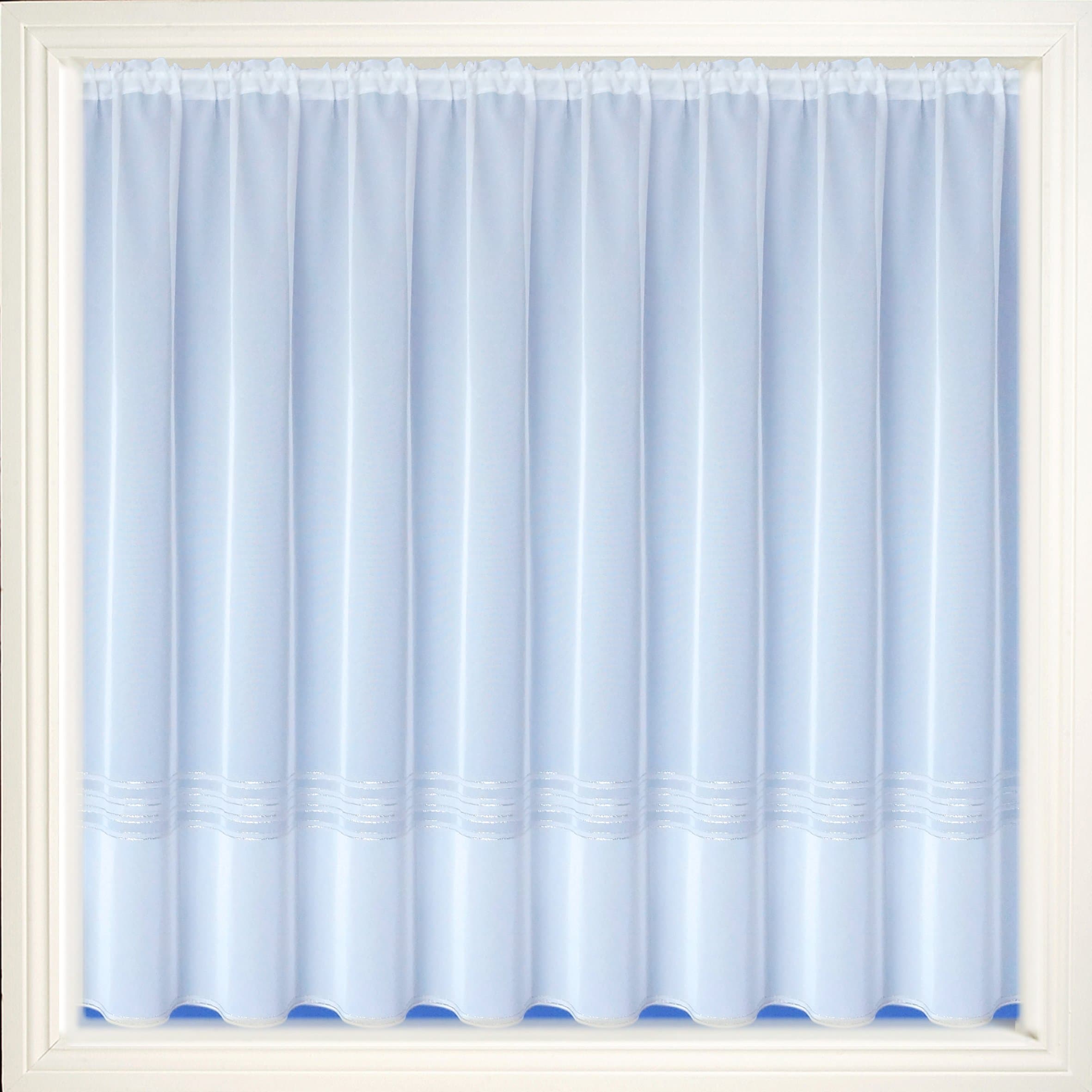 Maple Textile Plain White Modern Net Voile Curtain with Contrasting Silver Stripe SOLD BY THE METRE (42"(105) cm Drop)