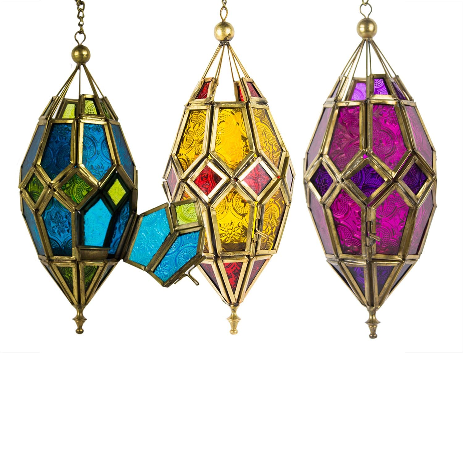 Hand Made Large Egg Shaped Hanging Moroccan Lantern - Set of 3
