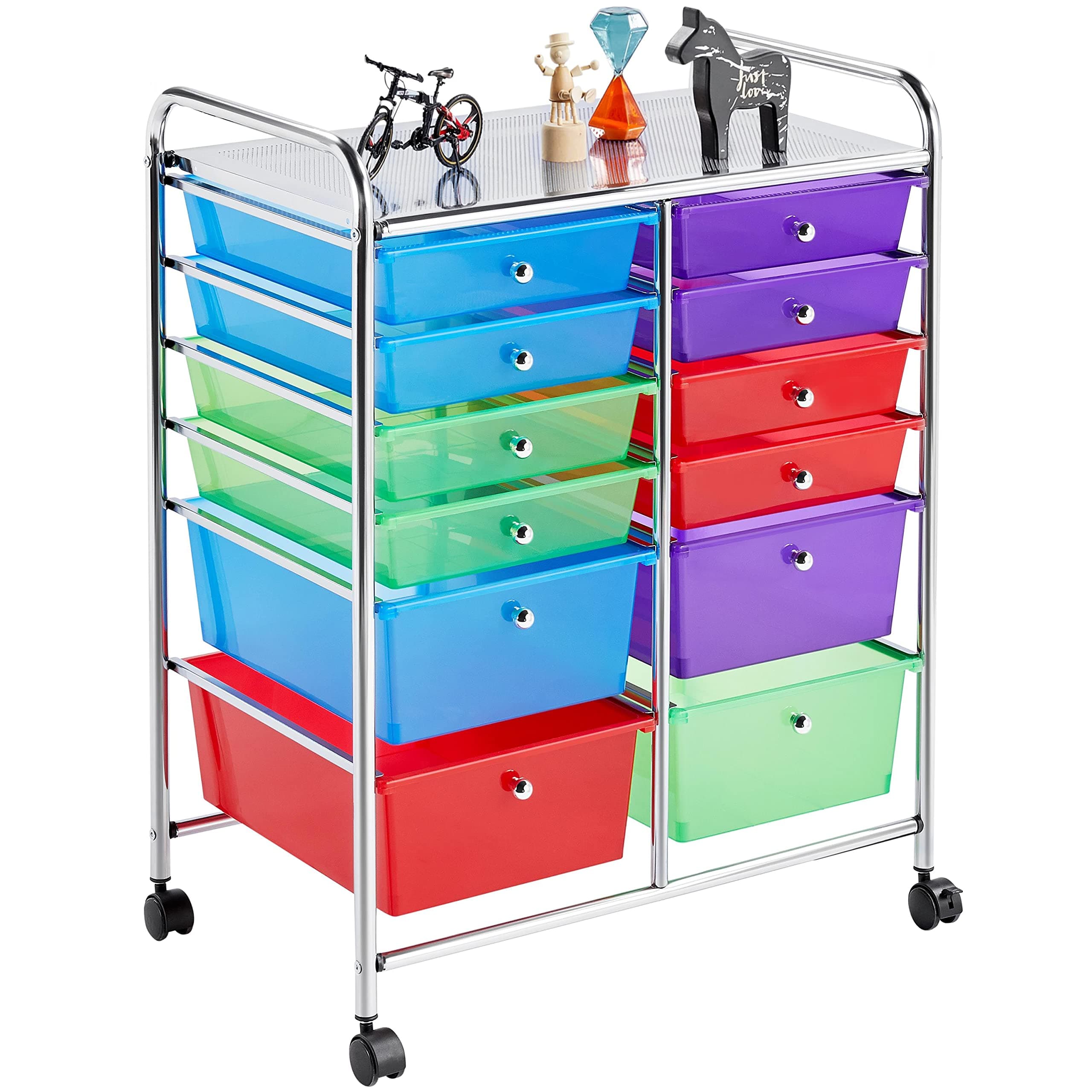 Yaheetech 12 Drawers Rolling Storage Cart Multipurpose Movable Organizer Cart Tools Scrapbook Paper Organizer on Wheels, Multicolor
